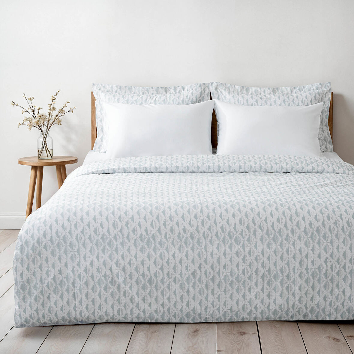 Tria Çift Kişilik Nevresim Takımı %100 Pamuk 210 TC 83 Tel Saten Digital Baskılı Mint 200x220 Cm