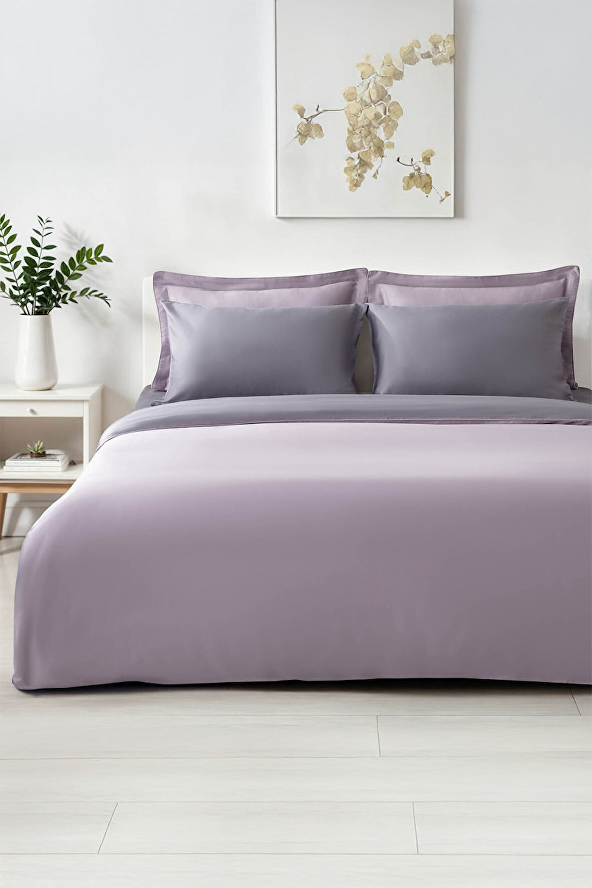 Green Black Sofia Çift Kişilik Nevresim Takımı %100 Pamuk Saten 210 TC Lila-Mor