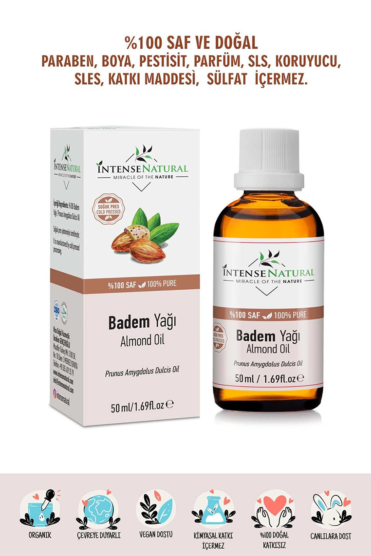 Badem Yağı Tatlı Soğuk Sıkım 50 ml %100 Saf Ve Doğal Sweet Almond Oil