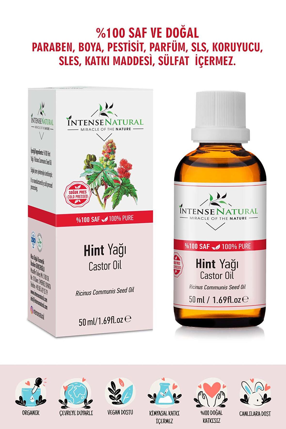 Hint Yağı Soğuk Sıkım 50 ml %100 Saf ve Doğal Castor Carrier Oil