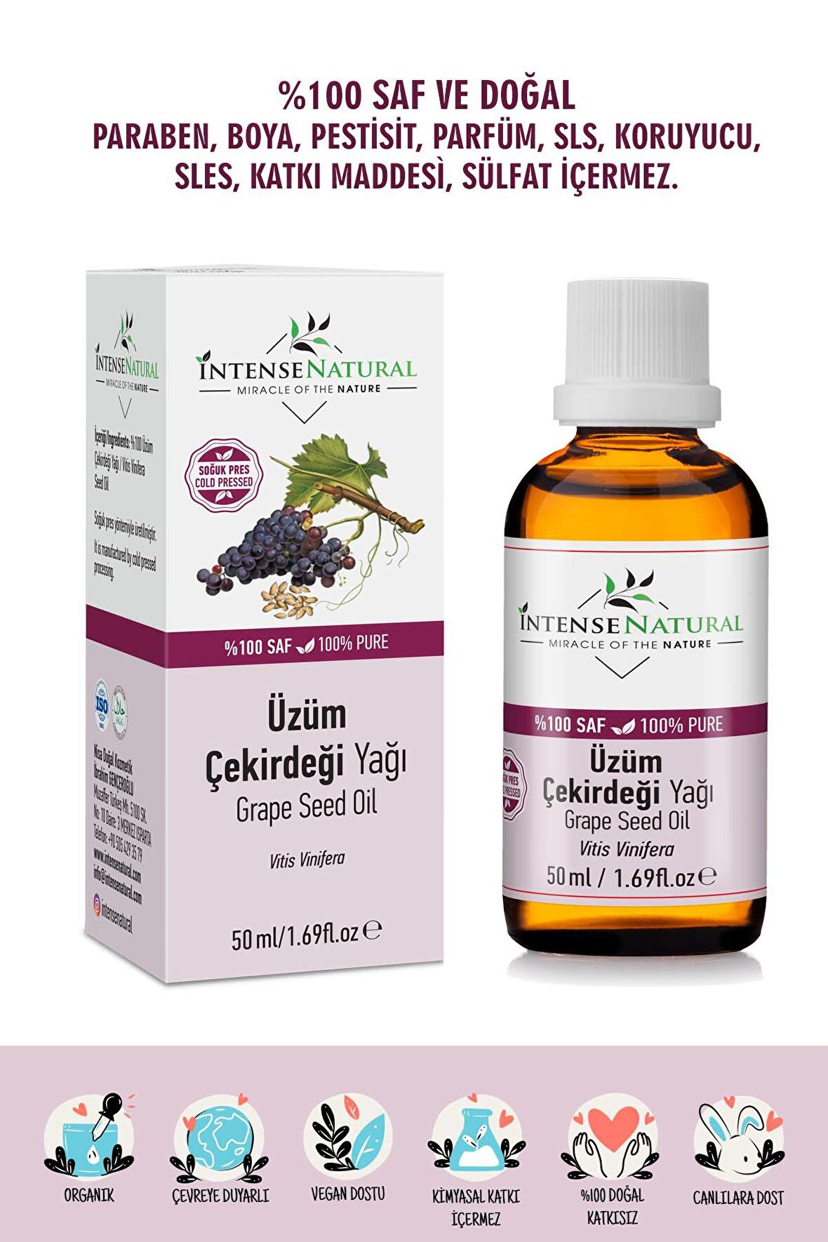 Üzüm Çekirdeği Yağı Soğuk Sıkım 50 ml %100 Saf ve Doğal Grape Seed Oil