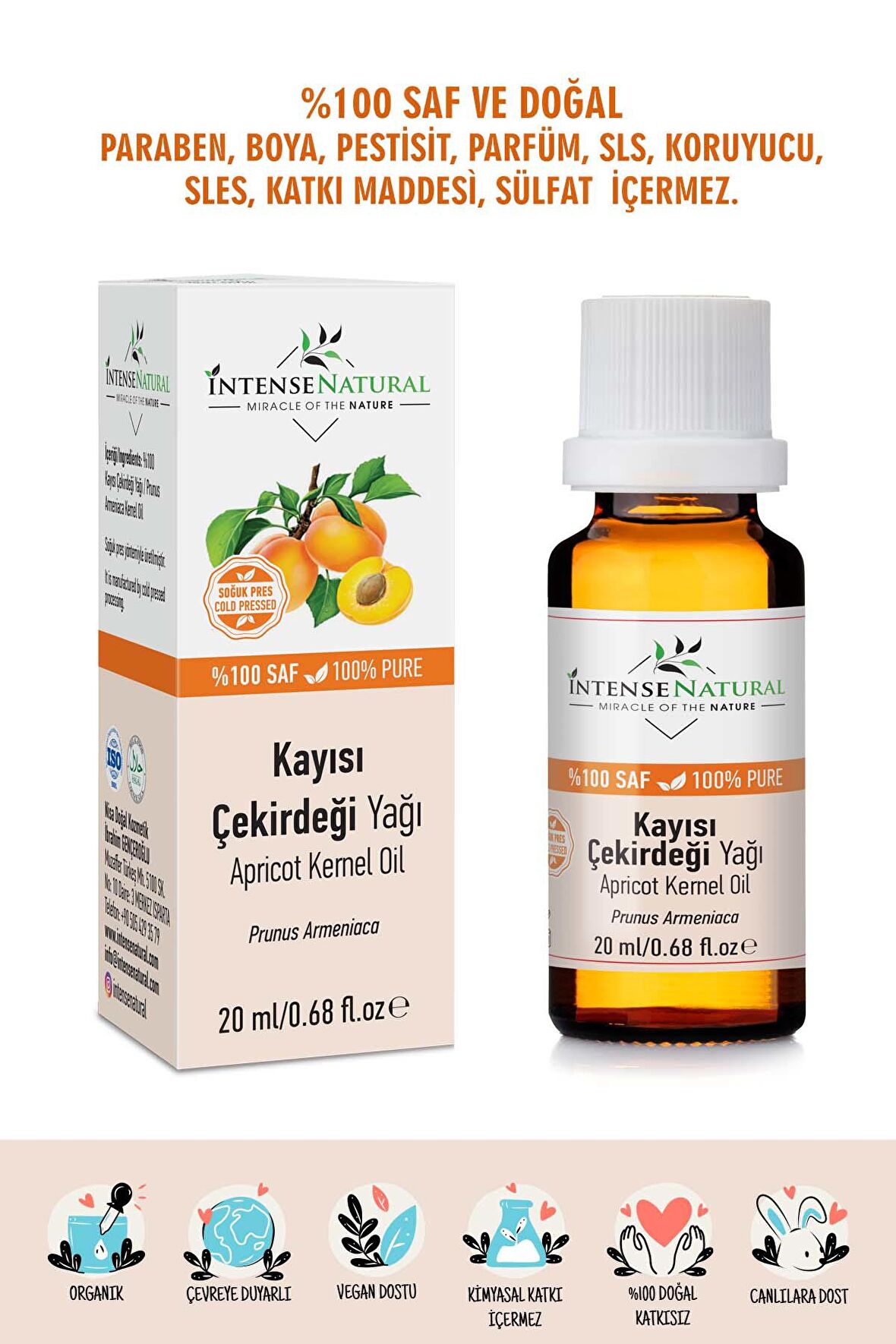 Kayısı Çekirdeği Yağı 20 ml %100 Saf Doğal ve Organik Bitkisel Soğuk Sıkım Taşıyıcı Sabit Yağ Vegan