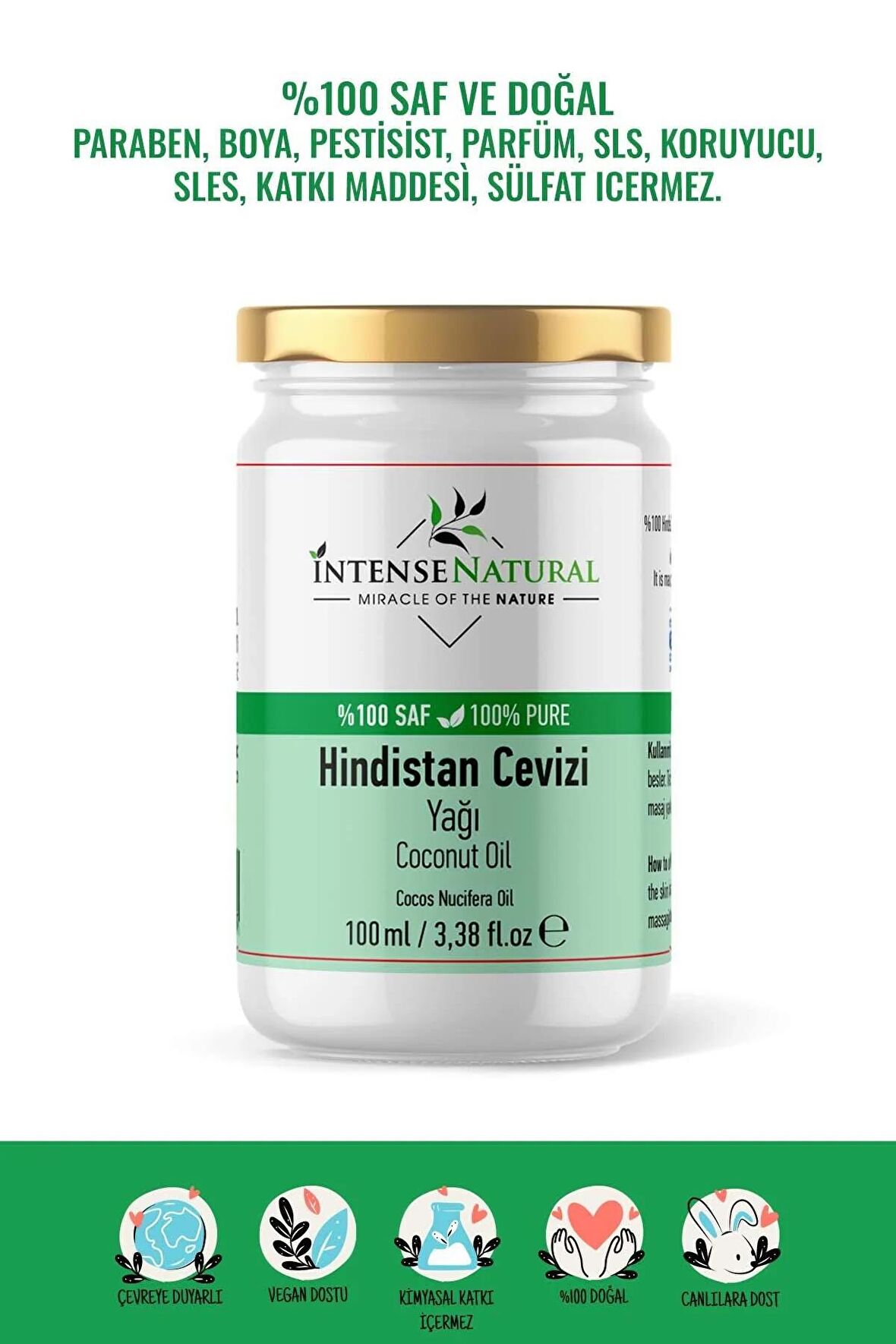 Hindistan Cevizi Yağı Soğuk Sıkım 100 ml %100 Saf ve Doğal Coconut Oil