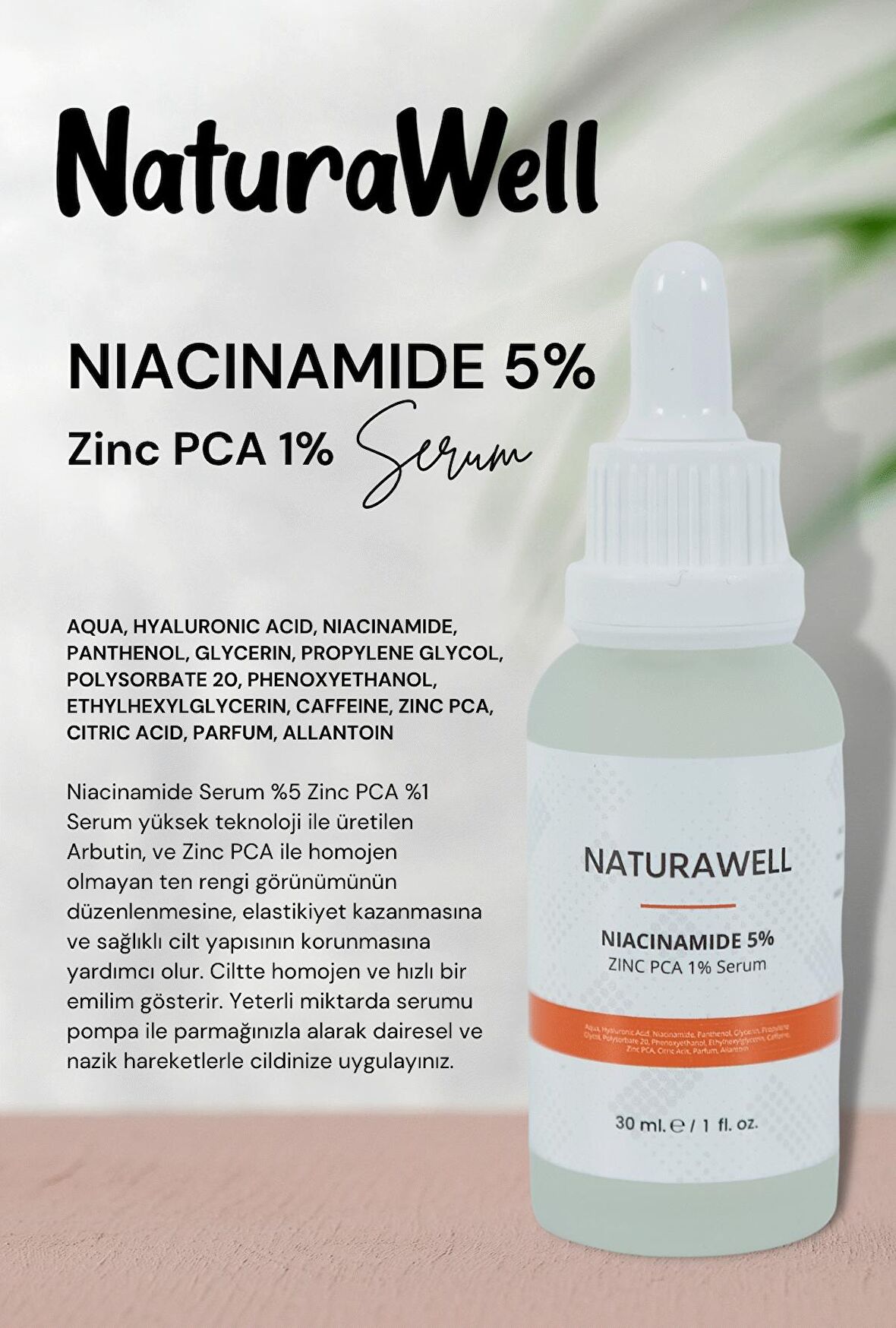 Niacinamide 5% Zinc Pca1% Gözenek Siyah Nokta Sivilce Gidermeye Yardımcı Bakım Serumu 30ml