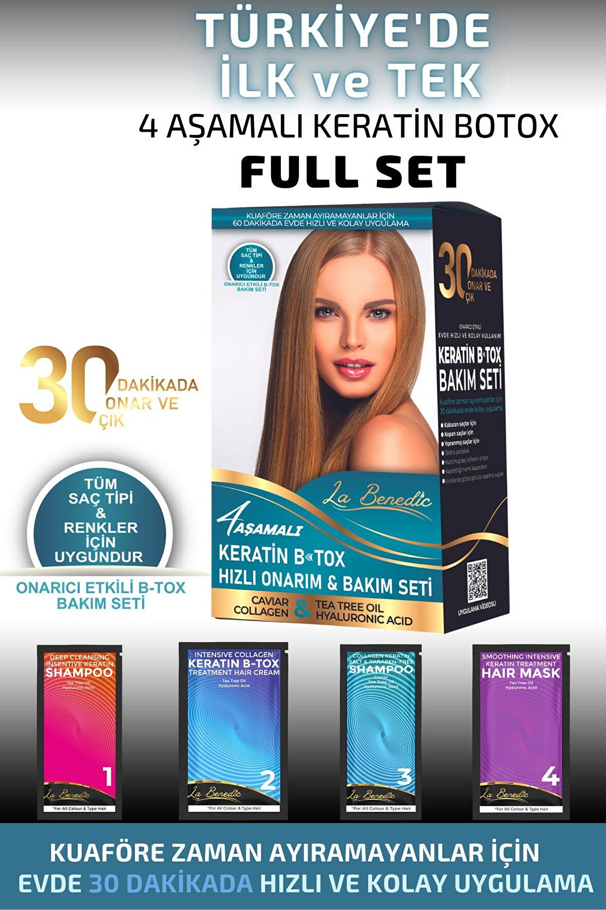 La Benedic TR'de İlk 4 Aşamalı Keratin Botox Hızlı Onarım&Bakım Full Set (Tüm Saç Renk ve Tipler)