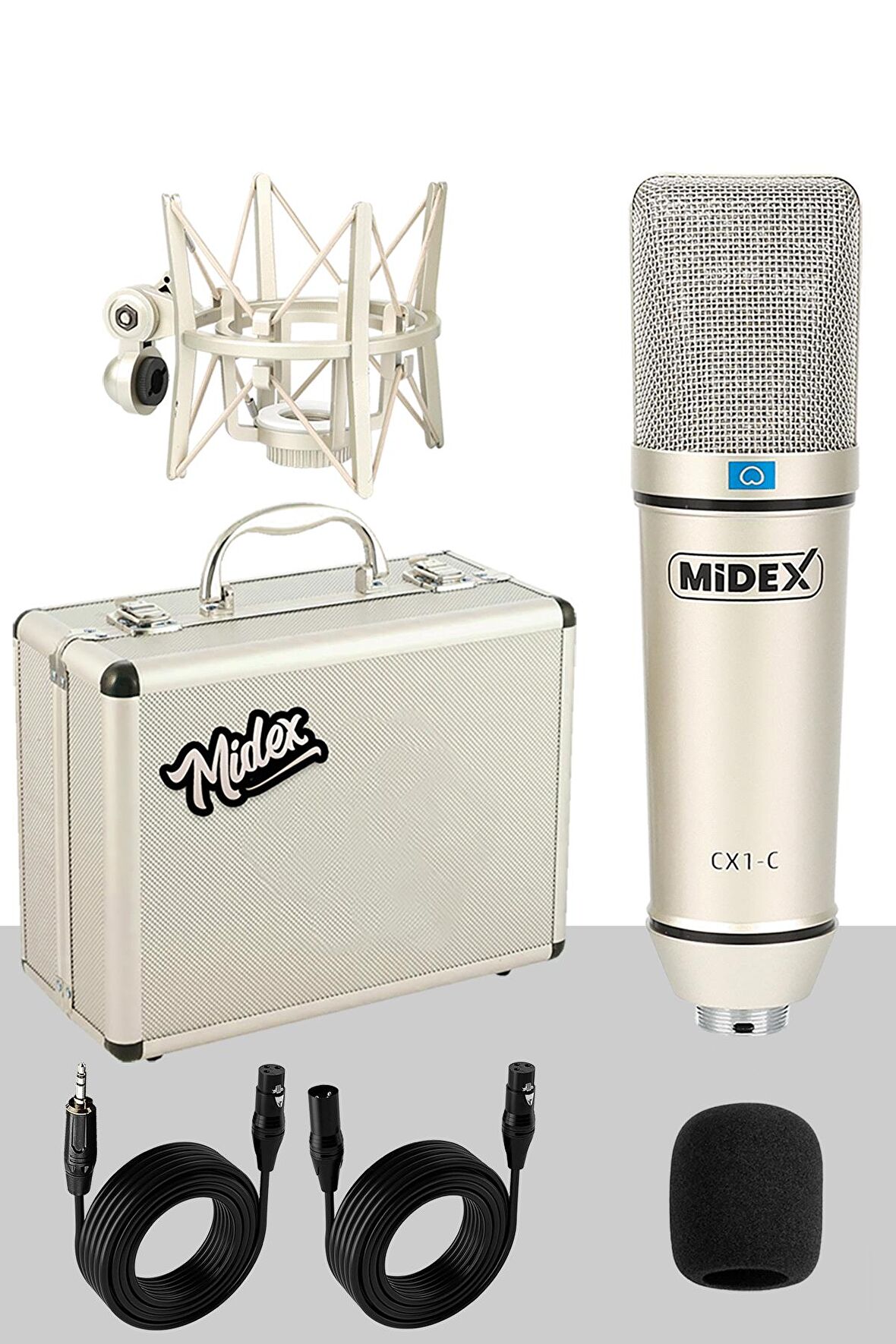 Midex CX1 Profesyonel Condenser Stüdyo Ses Kayıt Mikrofon Seti Hardcase ile Full Set