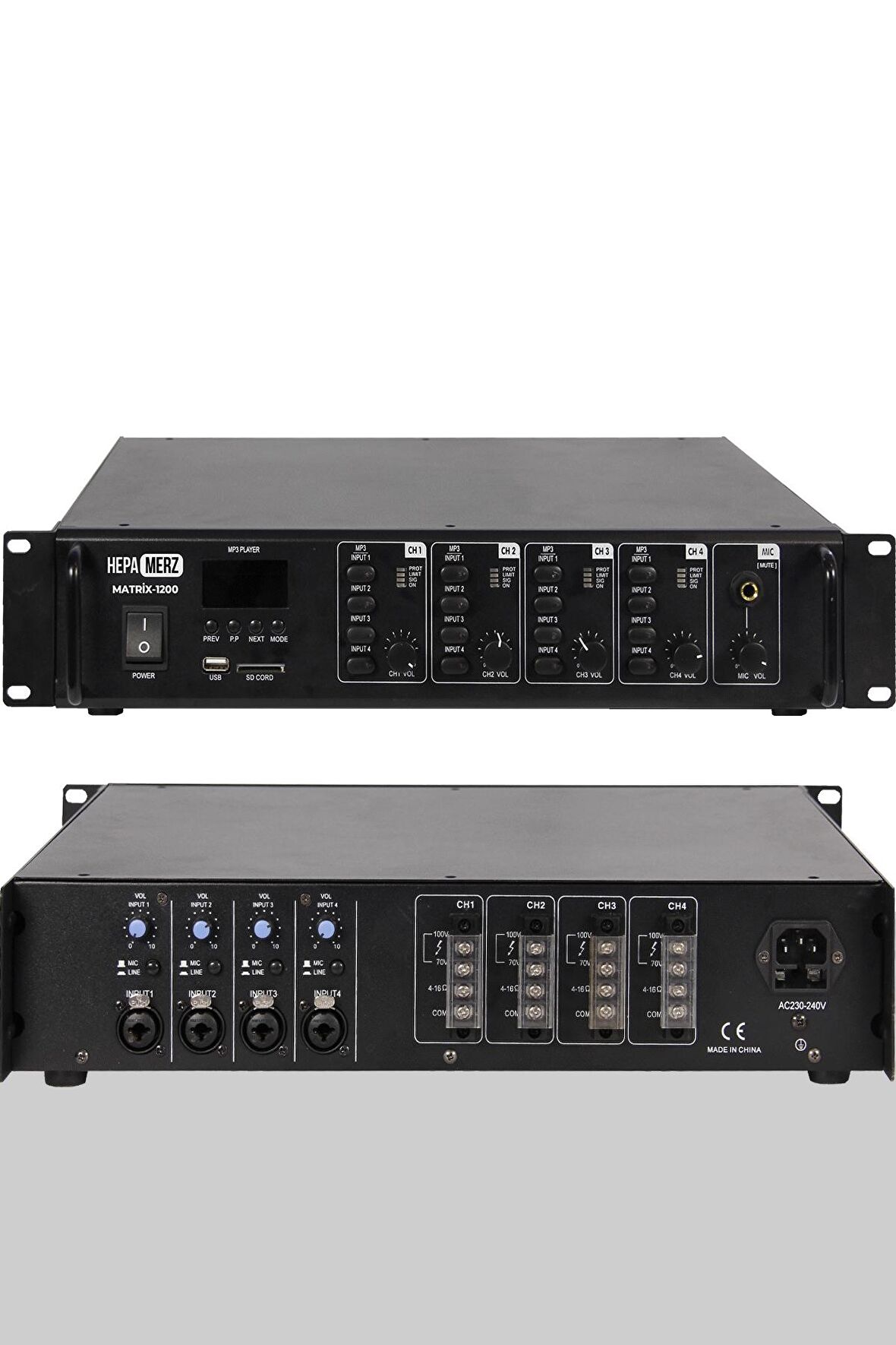 Hepa Merz Matrix-1200 4 Bölgeli Matrix Mikser Anfi 4x300W 4 Bölgeye 4 Ayrı Ses Yayını (1200W)