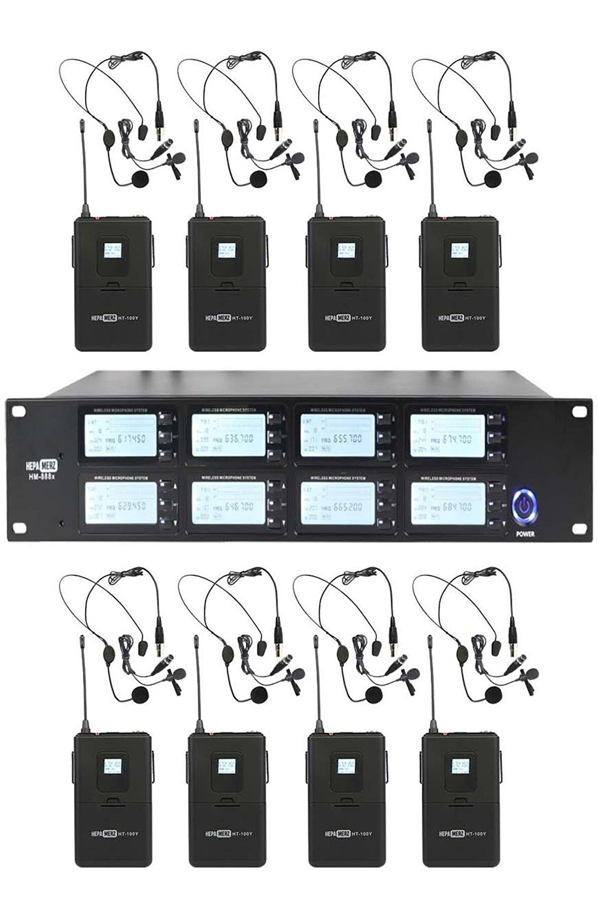 Hepa Merz HM-888Y Dijital 8'li Telsiz Kablosuz Yaka Mikrofonu Seti (8 ADET YAKA)