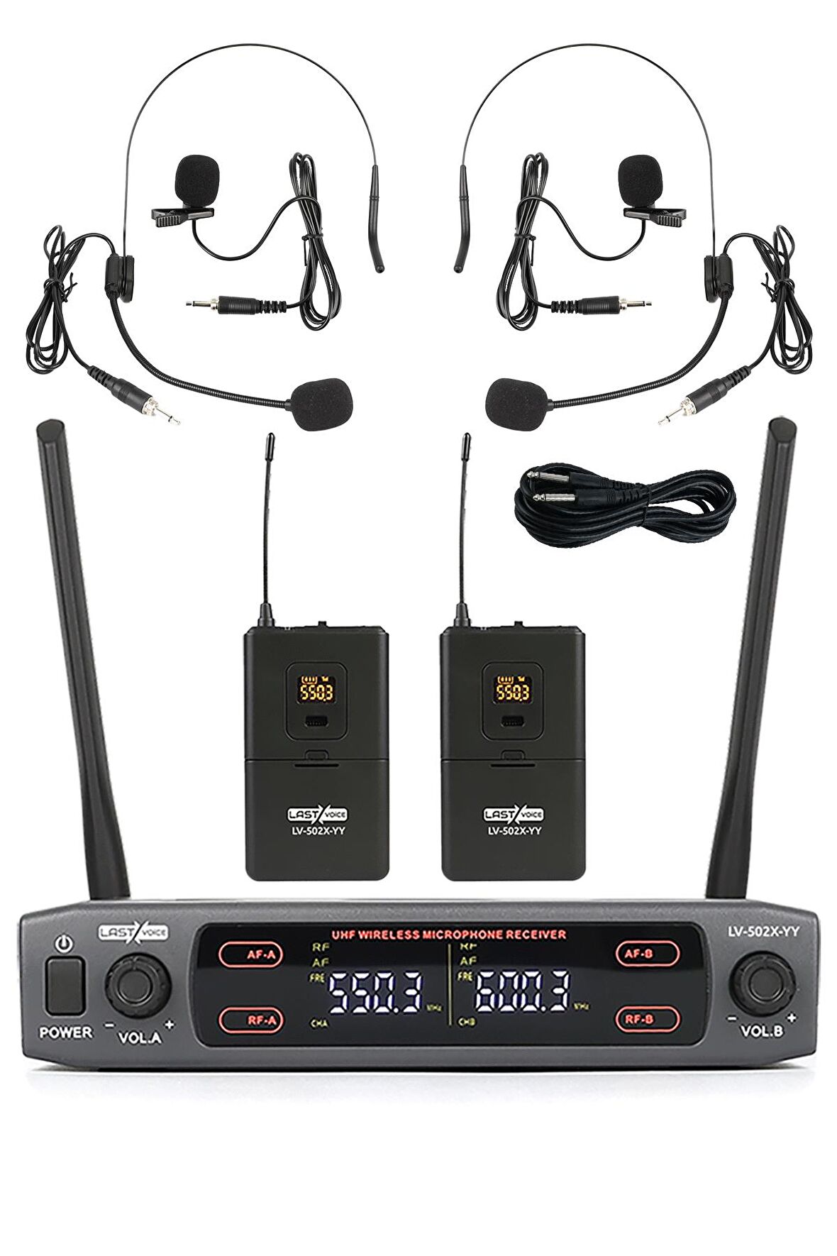 Lastvoice Lv-502YY UHF Dijital 2x30 Kanal Çiftli Yaka Telsiz Kablosuz Mikrofon (Headset Hediyeli)