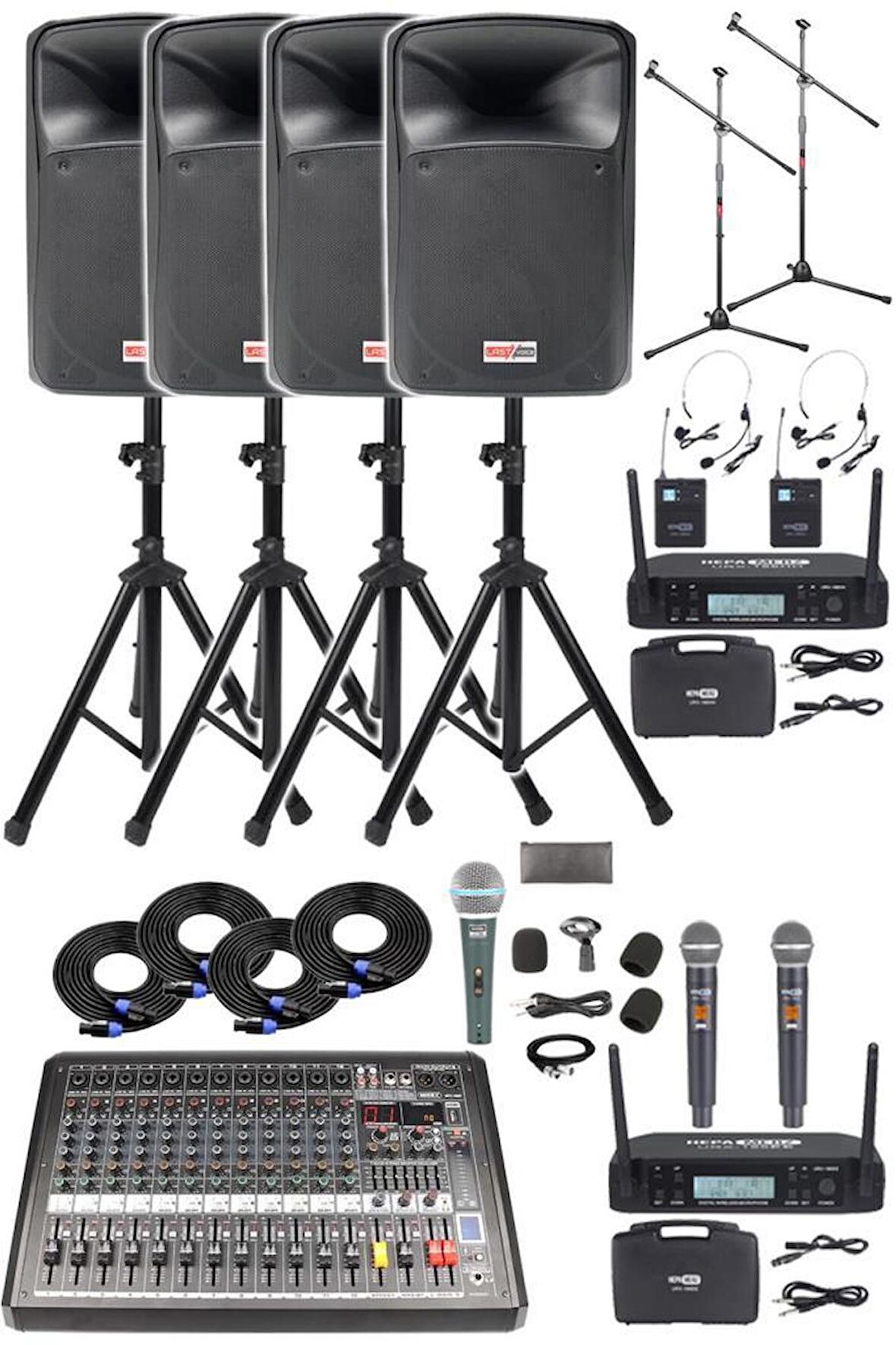 Midex Extreme Paket-4 Mixer Hoparlör Mikrofon Full Ses Sistemi Seti