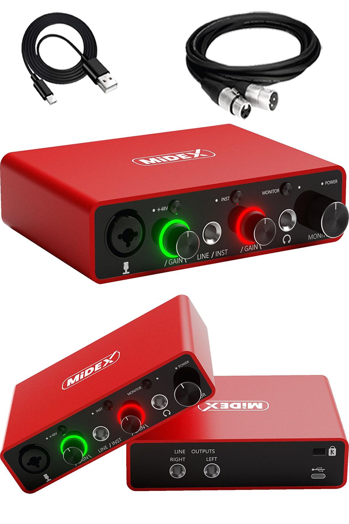 Midex GLX-700RD Üst Segment Usb Stüdyo Ses Kartı 2 Giriş 2 Çıkış 24bit/192kHz