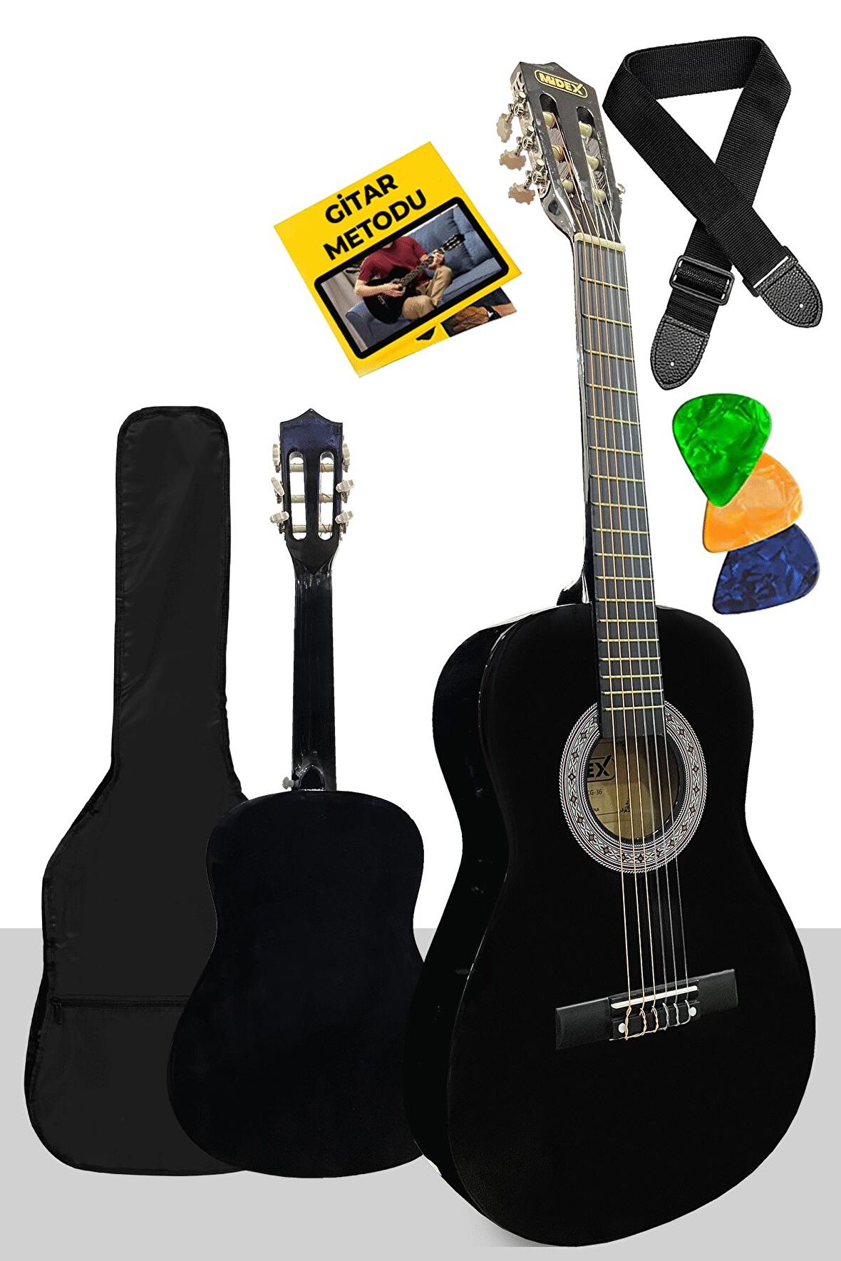 Midex CG-36BK Kaliteli 36 İnç 3/4 Junior Çocuk Gitarı 8-12 Yaş Arası (Çanta Askı Pena Metod)