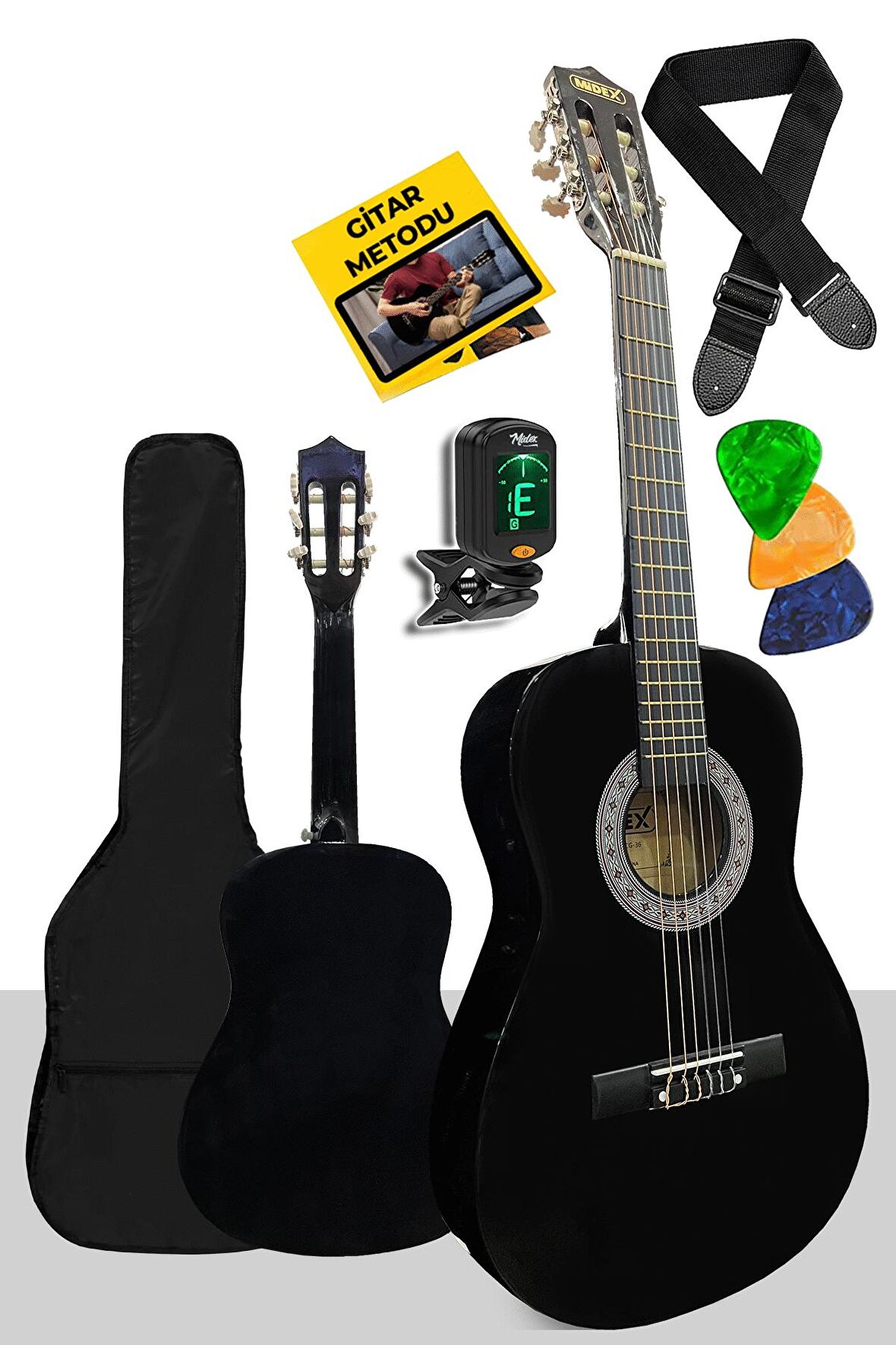 Midex CG-36BK-PAK Kaliteli 36 İnç 3/4 Junior Çocuk Gitarı 8-12 Yaş Arası (Çanta Tuner Askı Pena Metod)