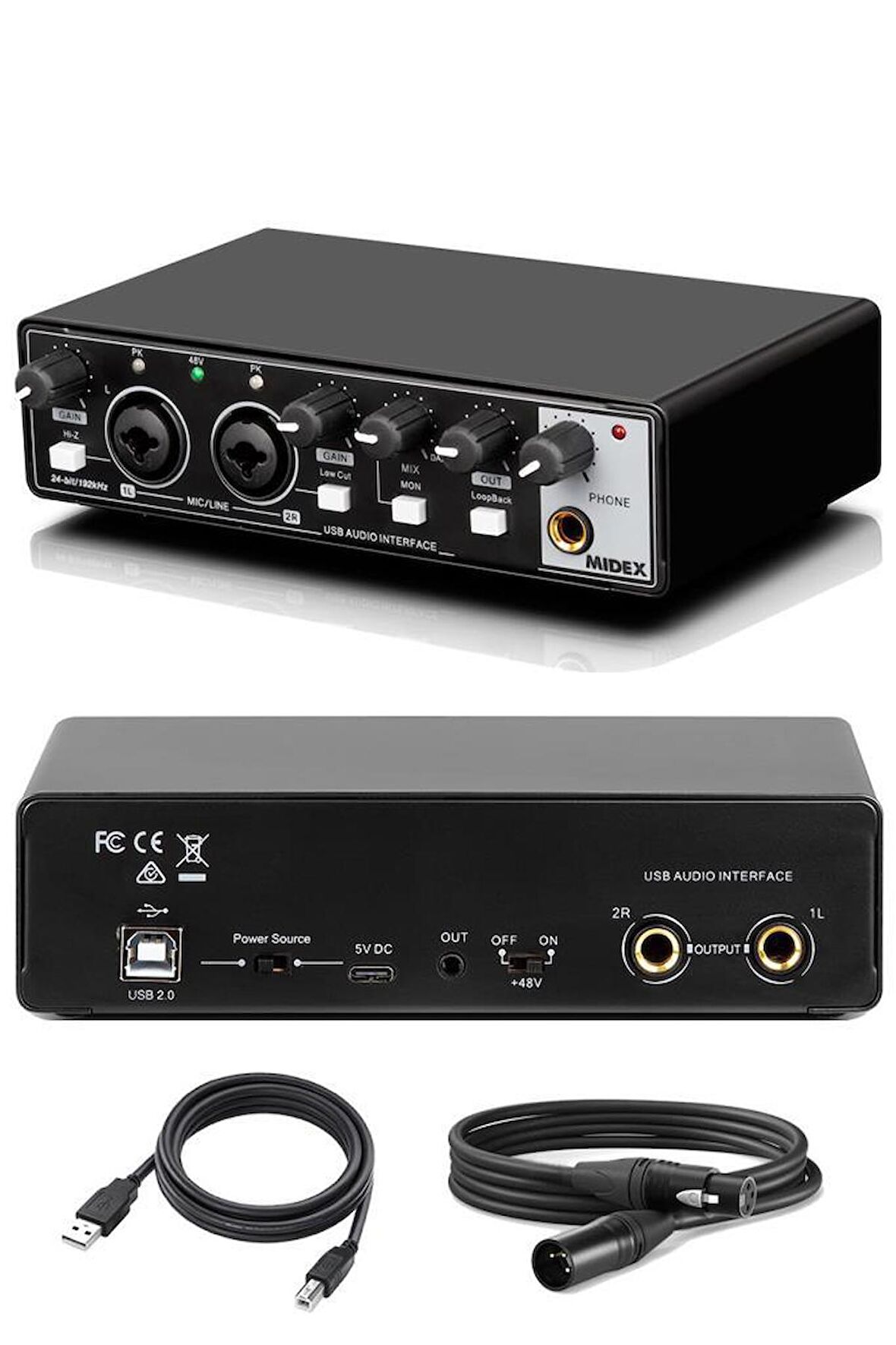 Midex GLX-650 Profesyonel Usb Stüdyo Ses Kartı 2 Giriş 2 Çıkış (xlr Kablo Dahil)