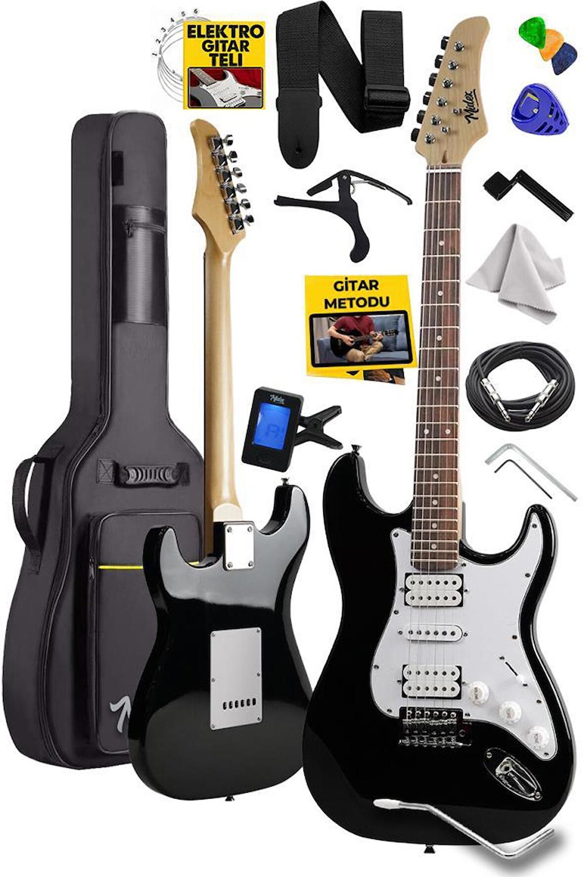 Midex RPH-40WB White Black Elektro Gitar Seti HSH Manyetik Gül Klavye Üst Kalite