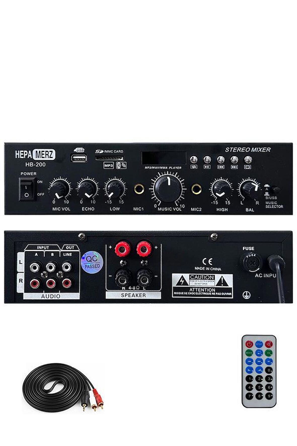 Hepa Merz HB-200 Stereo Mixer Amfi 4-8 Ohm 2 Çıkışlı 2x100W Anfi Bluetooth Usb