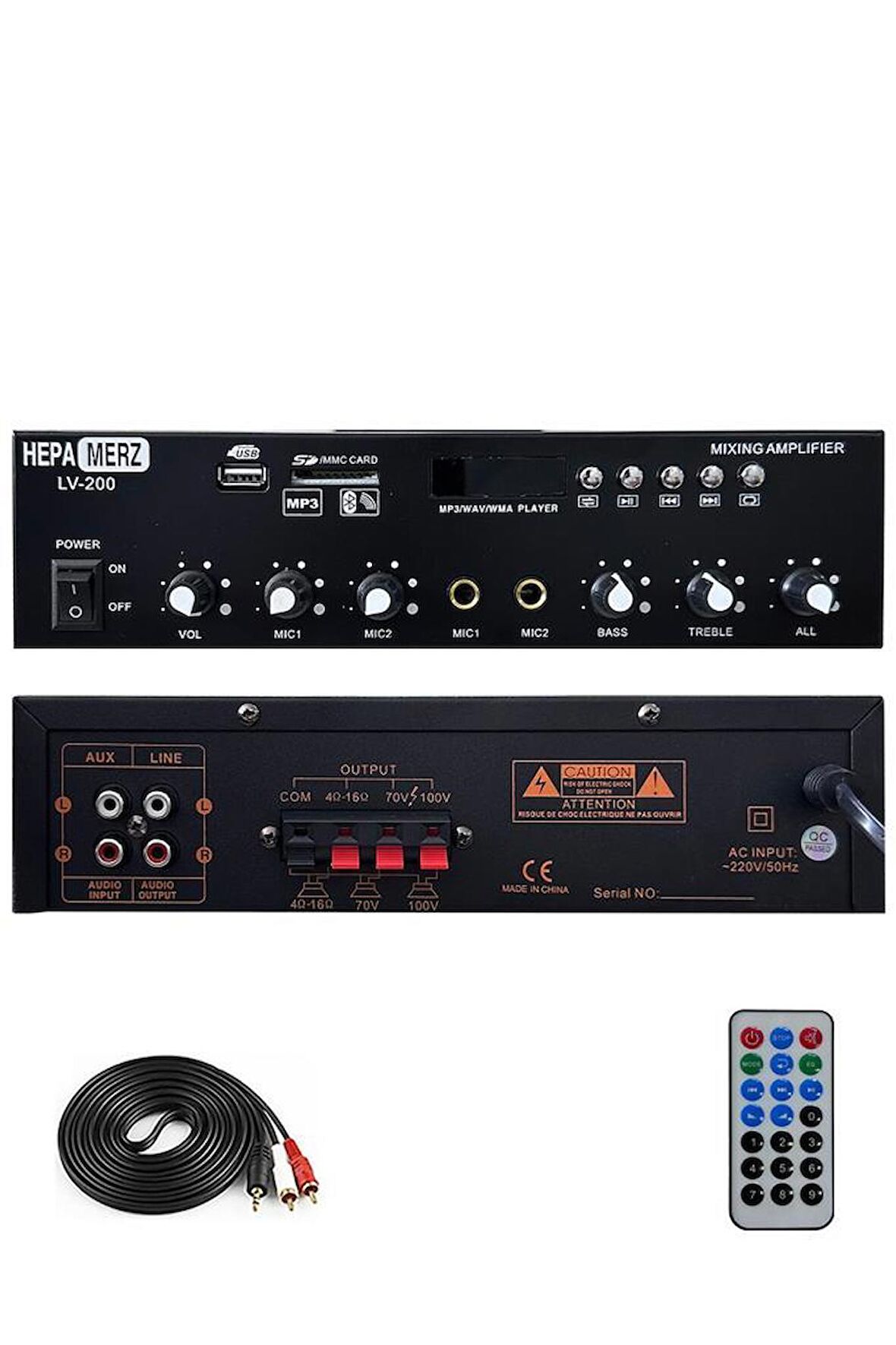 Hepa Merz LV-200 100V Trafolu ve 4-16 Ohm Mixer Amfi 200W Anfi Bluetooth Usb