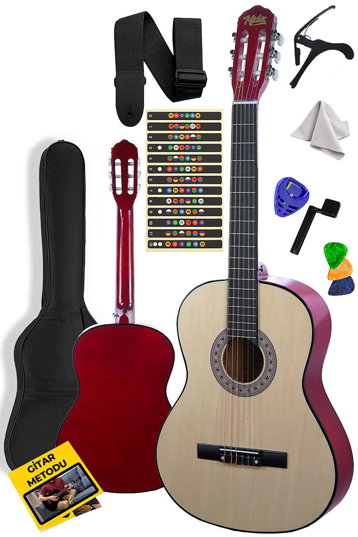 Midex CG-270NT Doğal Renk Klasik Gitar 4/4 Yetişkin Boy Sap Ayarlı Full Set