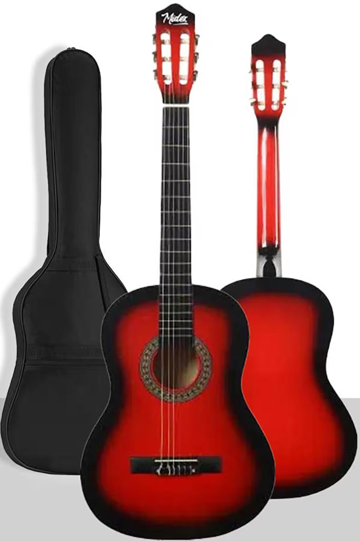 Midex CG-270RD Kırmızı Renk Klasik Gitar 4/4 Yetişkin Boy Sap Ayarlı Full Set