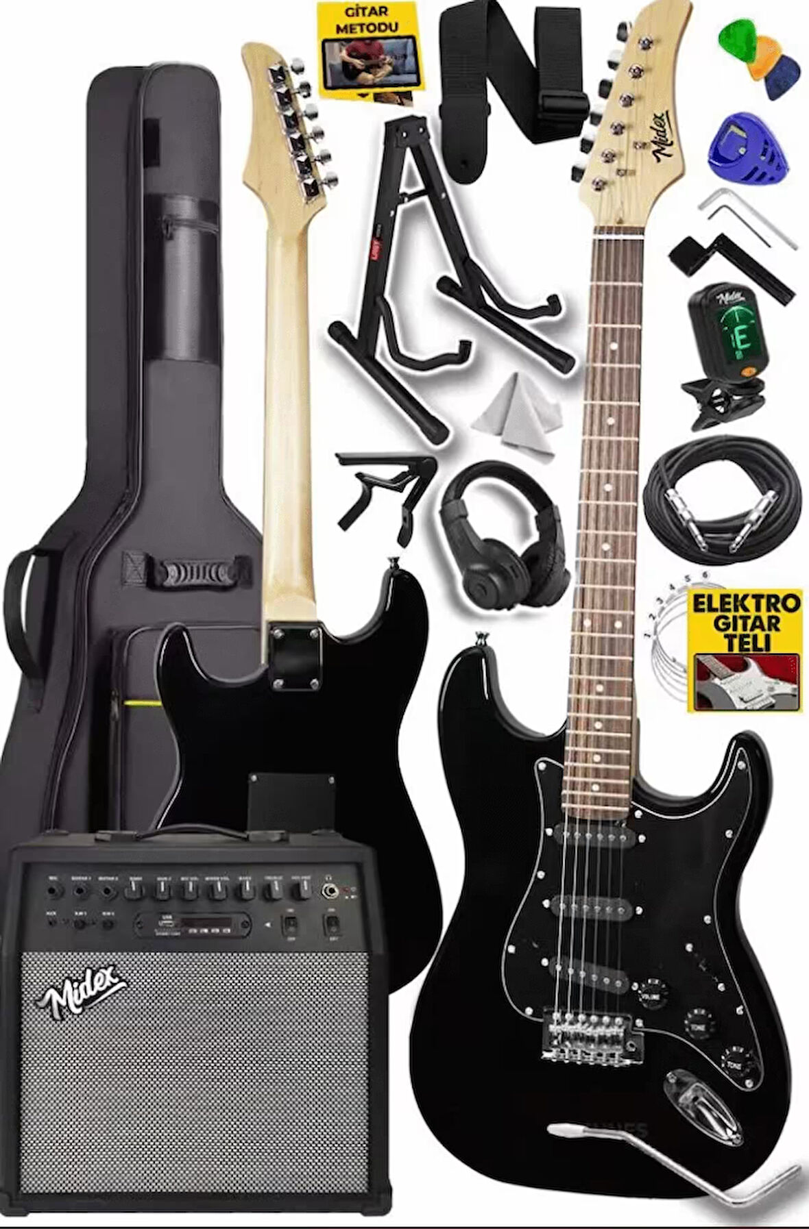Midex RPH-30BK-50AMP Gül Klavye SSS 50W Amfili Elektro Gitar Seti