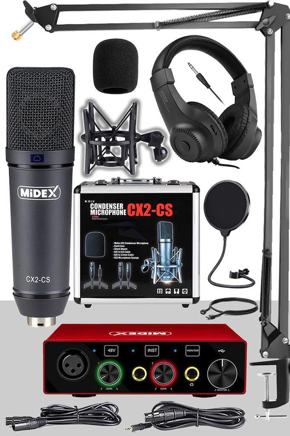 Stüdyo Ekipmanları Exclusive Paket-1 CX2 Mikrofon GLX-600 Ses Kartı Stüdyo Kayıt Seti