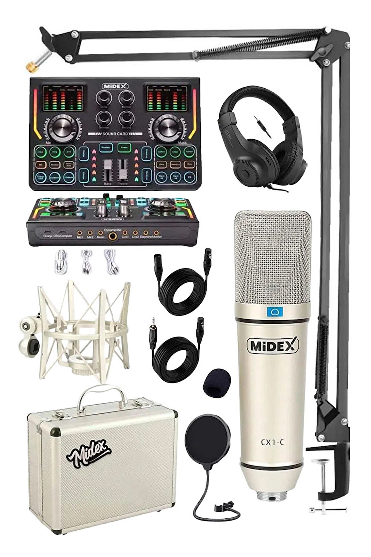 Stüdyo Ekipmanları Private Paket-3 CX1 Mikrofon VS15 Ses Kartı Stüdyo Kayıt Seti