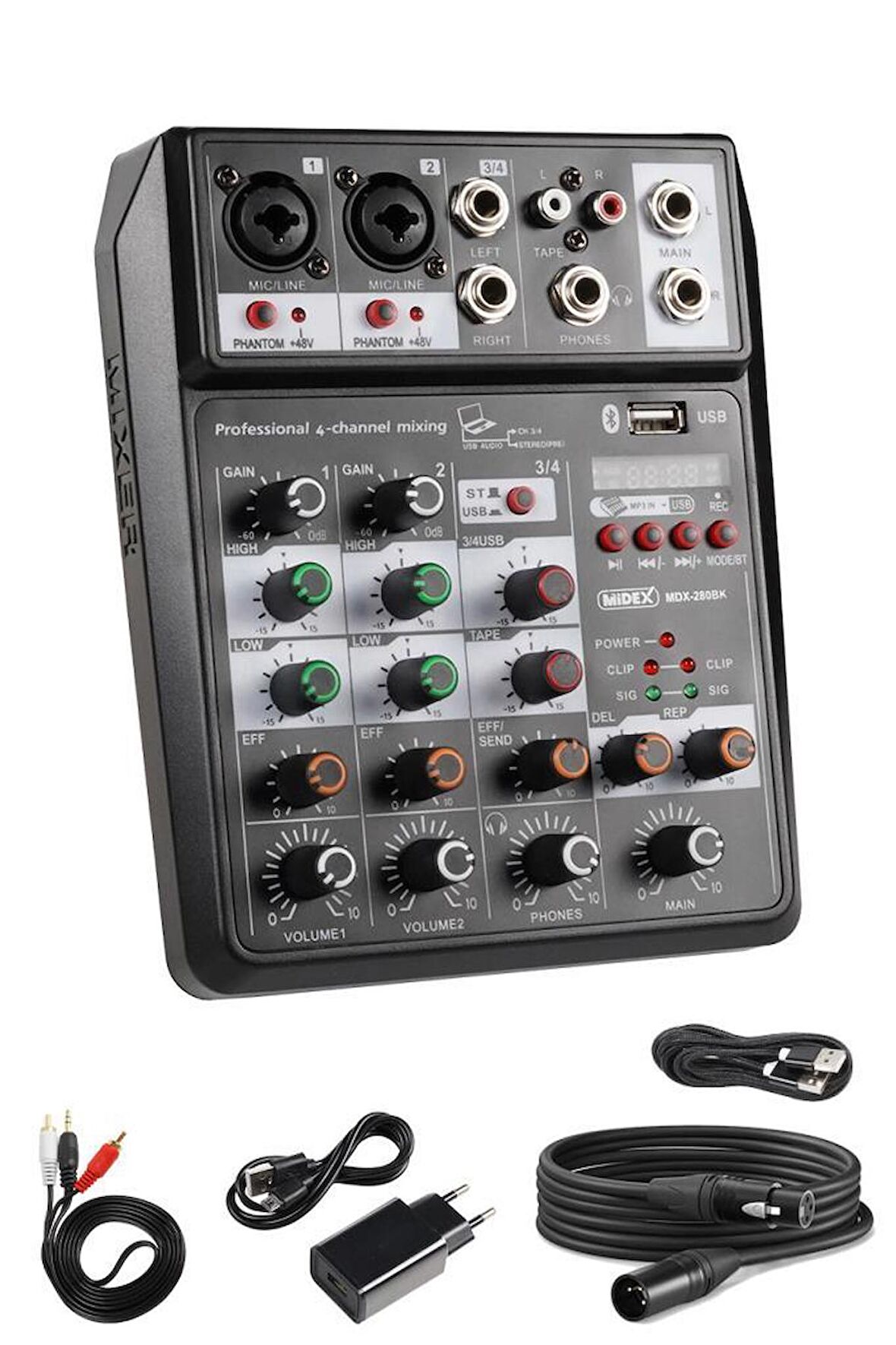 Midex MDX-280BK Ses Kartlı Ses Mikseri Stüdyo Kayıt Mixer