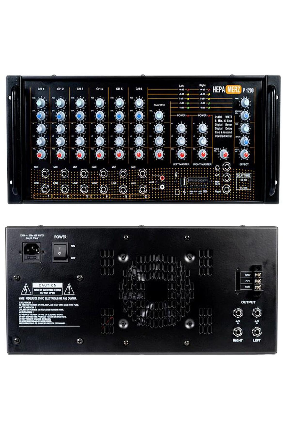 Hepa Merz 1200W Profesyonel Kaliteli Stereo Cami Anfisi 2x600W Ekho Reverb 100V/8 Ohm Usb Bt (Powerful P1200)