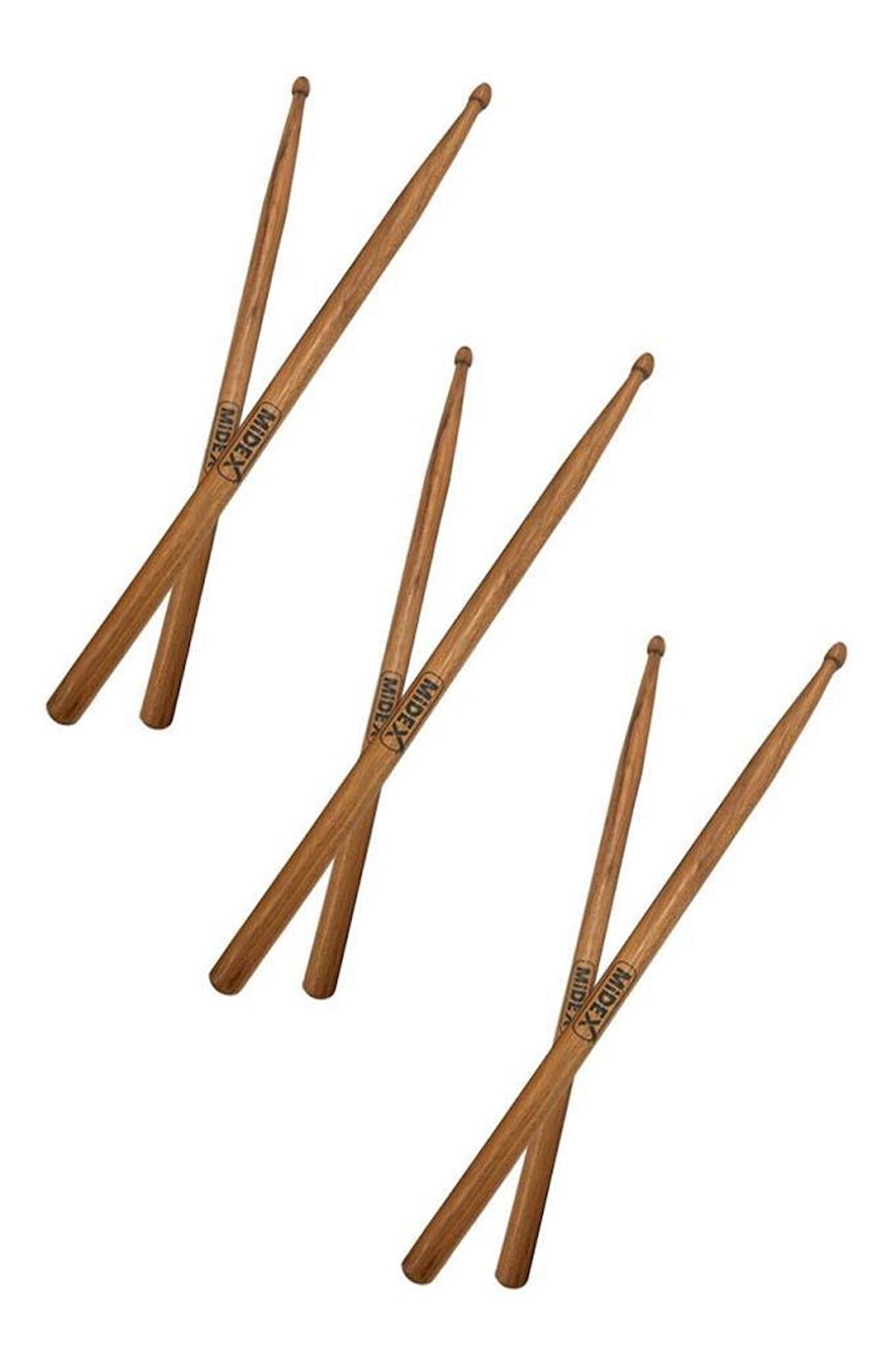 Midex OAK-110-5A-3X Ahşap Meşe Ağacı Bateri Baget Davul Bageti 5A Drumsticks (3 Çift)