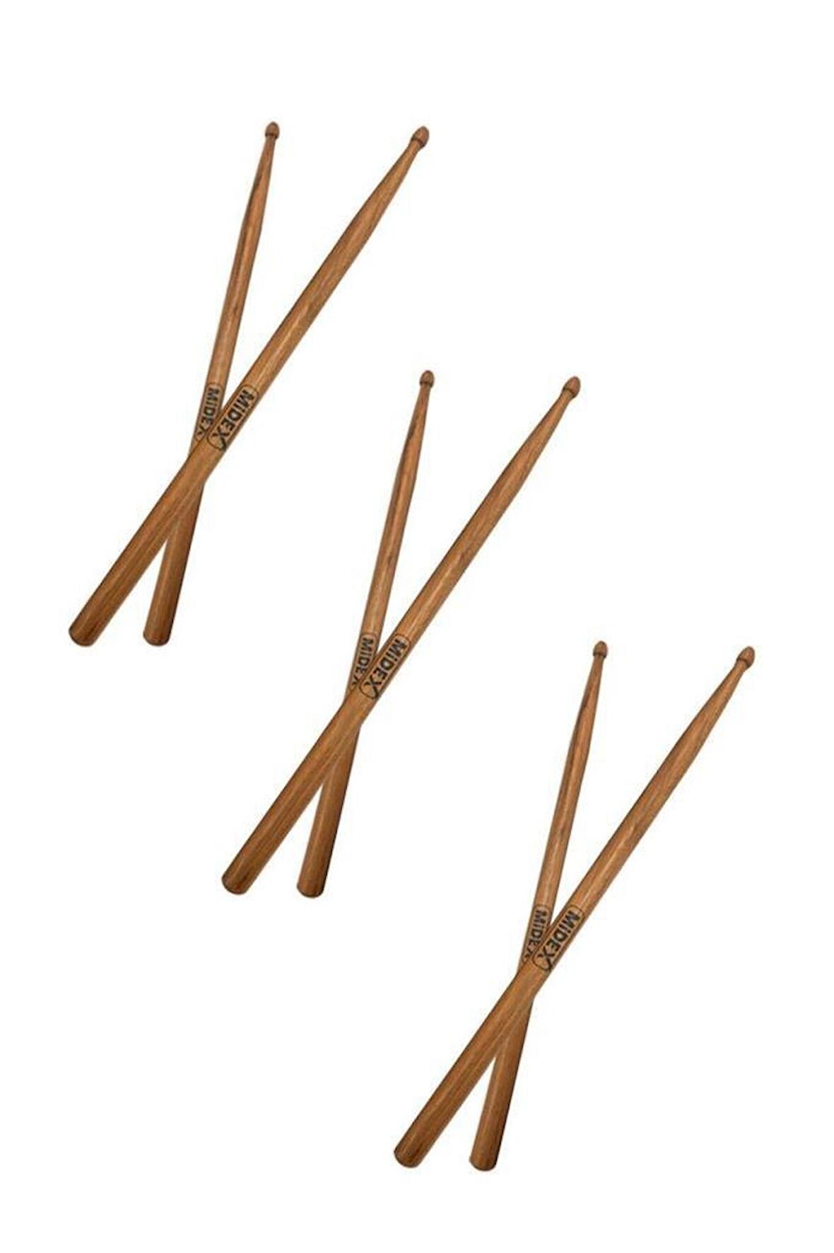 Midex OAK-110-7A-3X Ahşap Meşe Ağacı Bateri Baget Davul Bageti 7A Drumsticks (3 Çift)