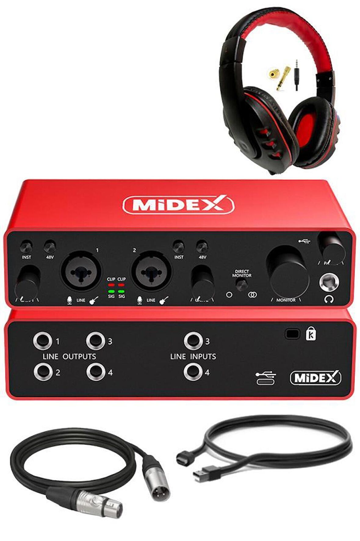 Midex GLX-900HD PRO Üst Segment Usb Stüdyo Ses Kartı 4 Giriş 4 Çıkış (Kulaklık ve Kablo)