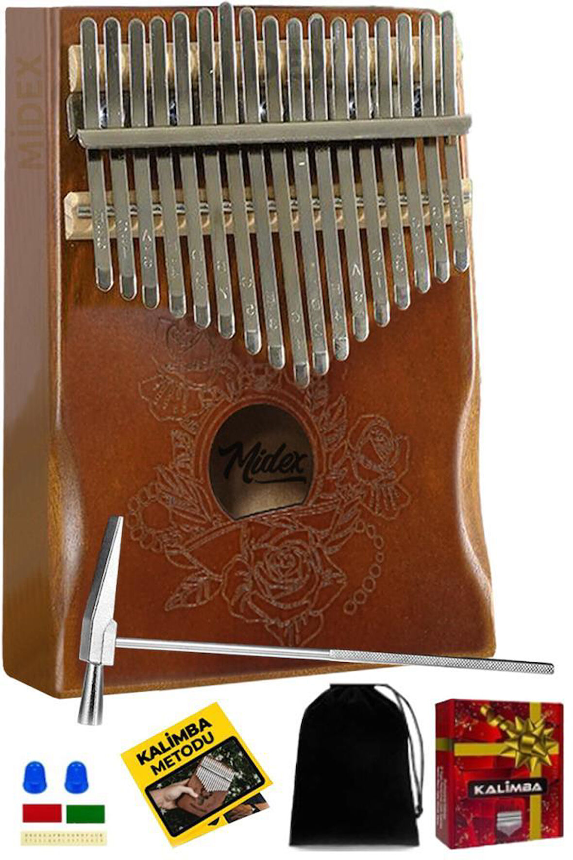 Midex KLX-990 Ahşap Gerçek Ağaç Kaliteli Kalimba 17 Tuşlu Full Set