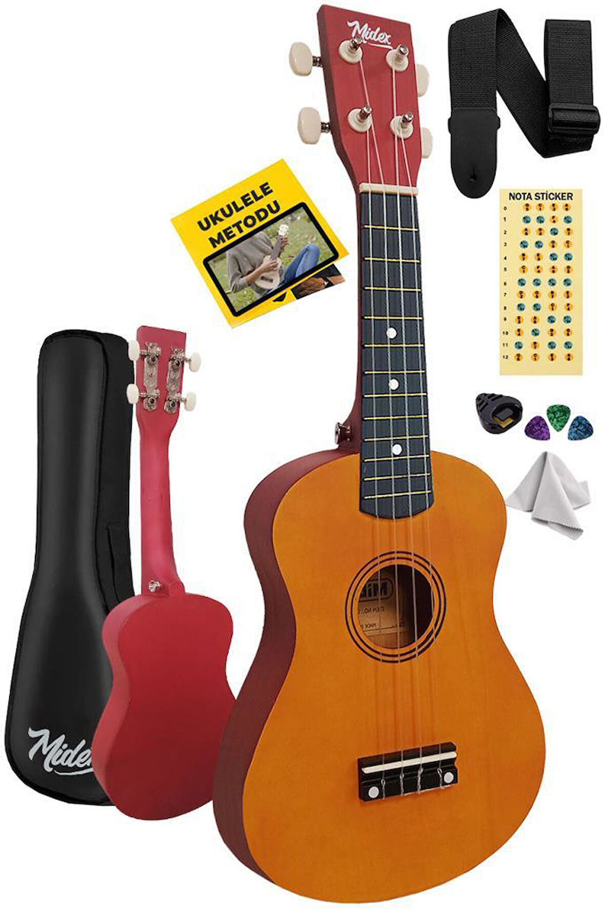 Midex UKX-233YL Turuncu Concert Ukulele (Askı Çanta Metod Pena)