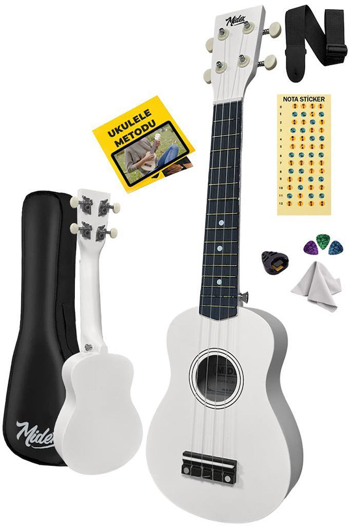 Midex UKX-233WH Beyaz Concert Ukulele (Askı Çanta Metod Pena)