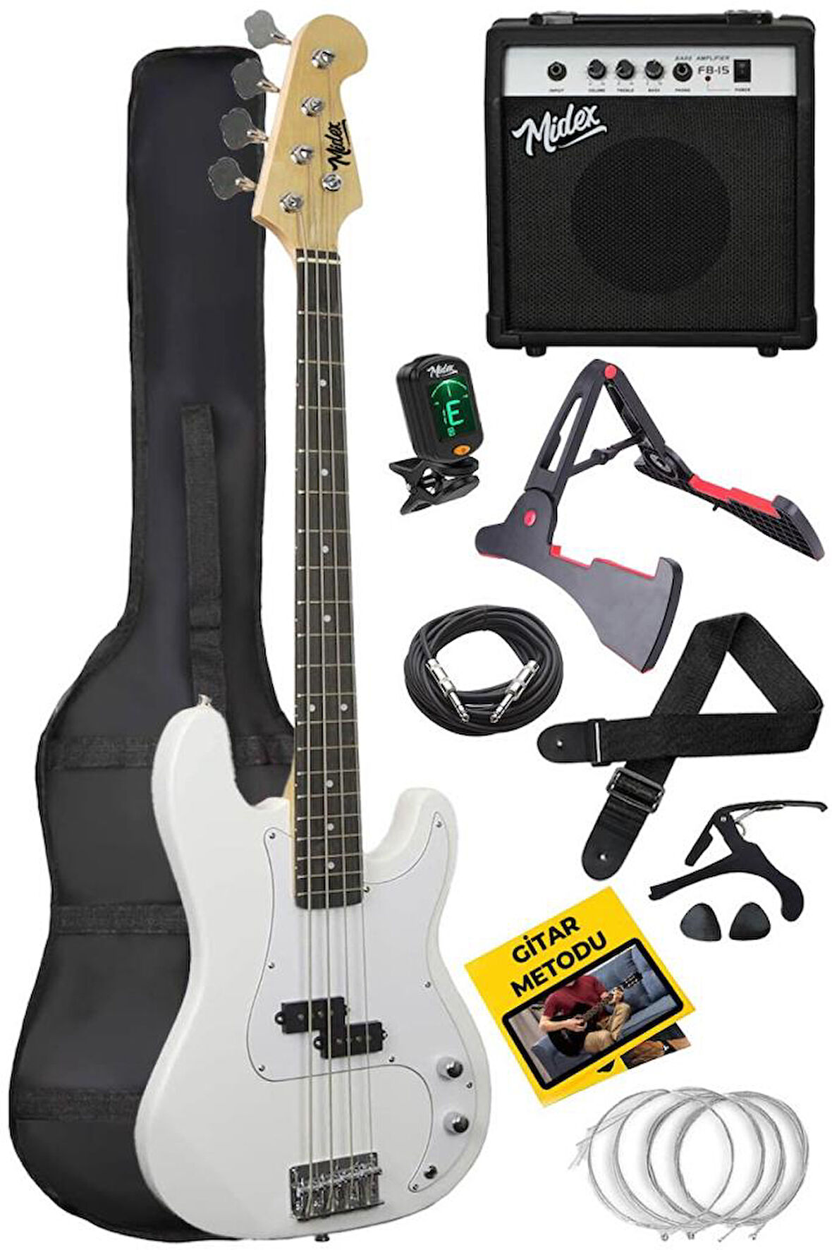 Midex CBG-460WH 46 İNÇ 4/4 Yetişkin Amfili Bas Gitar Seti White