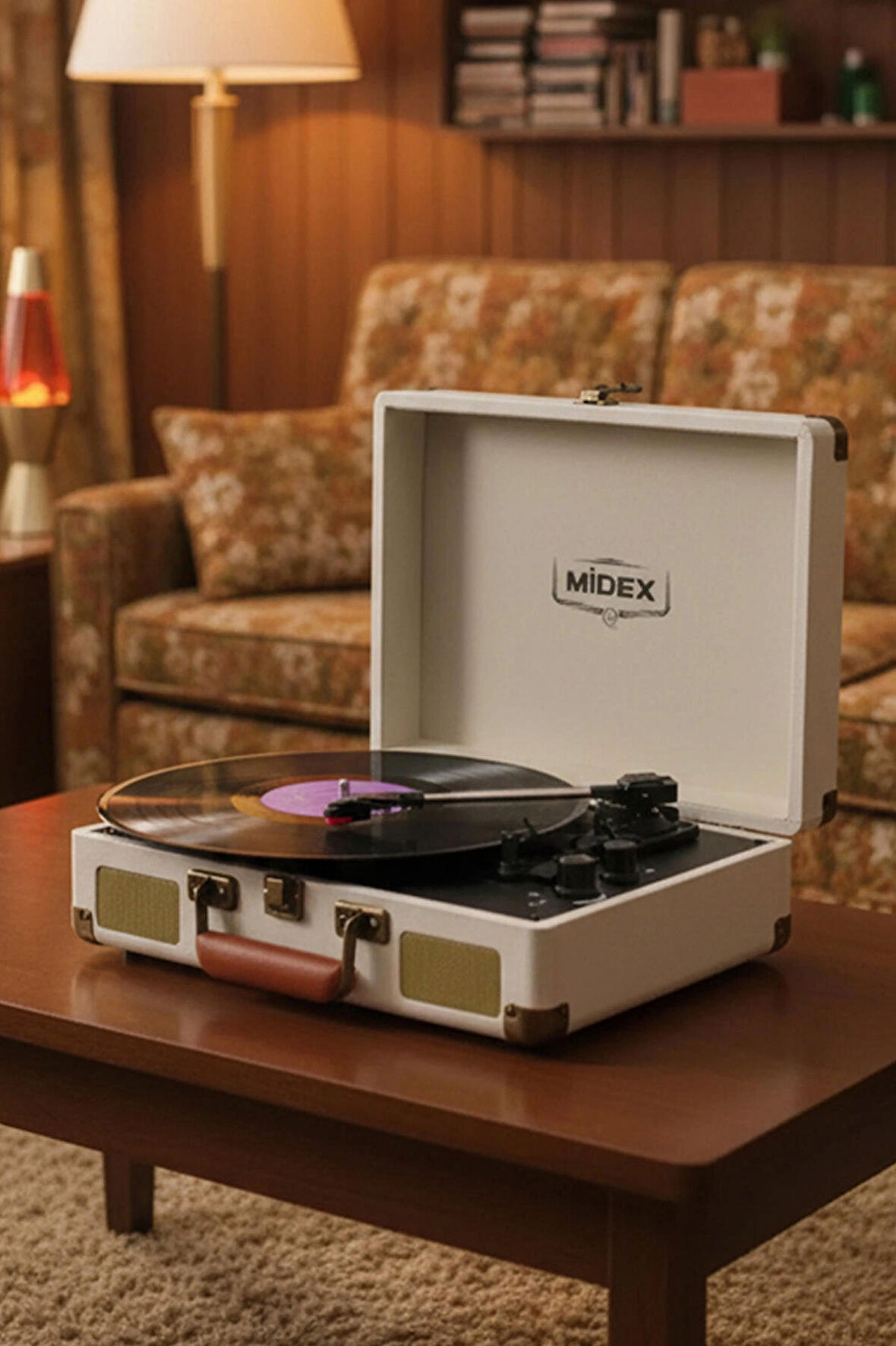 Midex Mtx-101WH Nostaljik Retro Pikap Plak Çalar (Şarjlı Bluetooth Aux Hoparlörlü 3 Devir) İğne Dahil