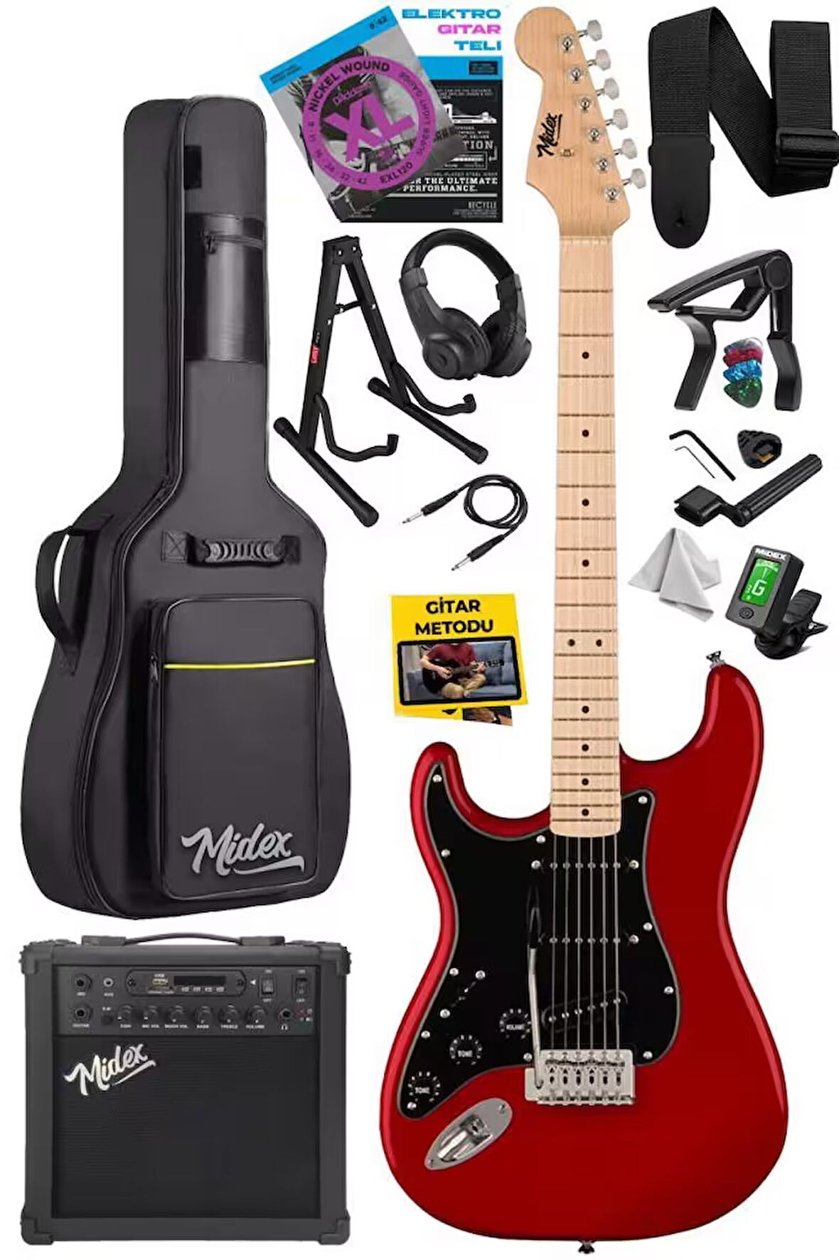 Midex RPH-31RD-25AMP Solak Elektro Gitar 25W Amfili Full Set