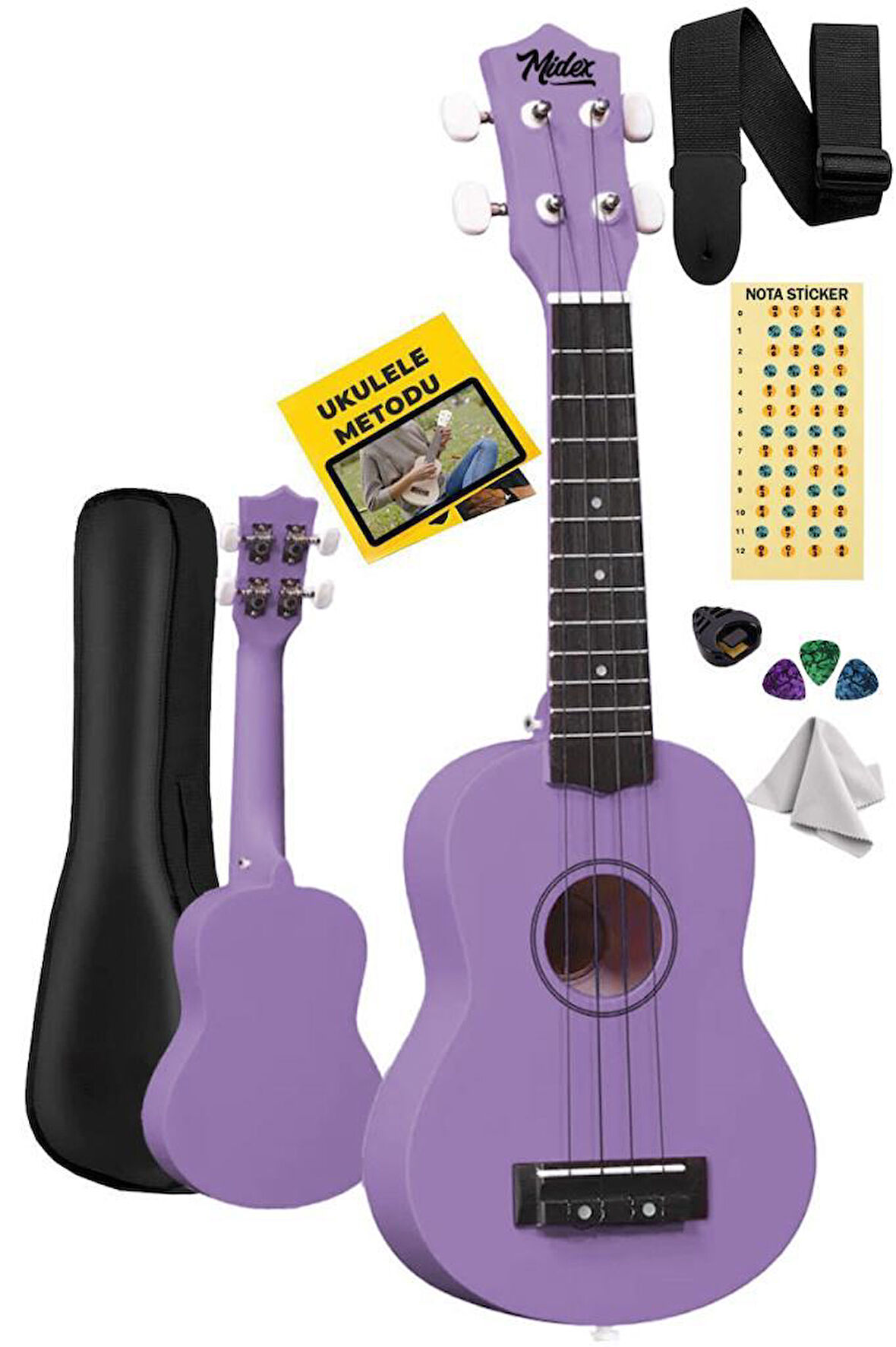 Midex UKX-901PRP Mor Soprano Ukulele (Askı Çanta Metod Pena)