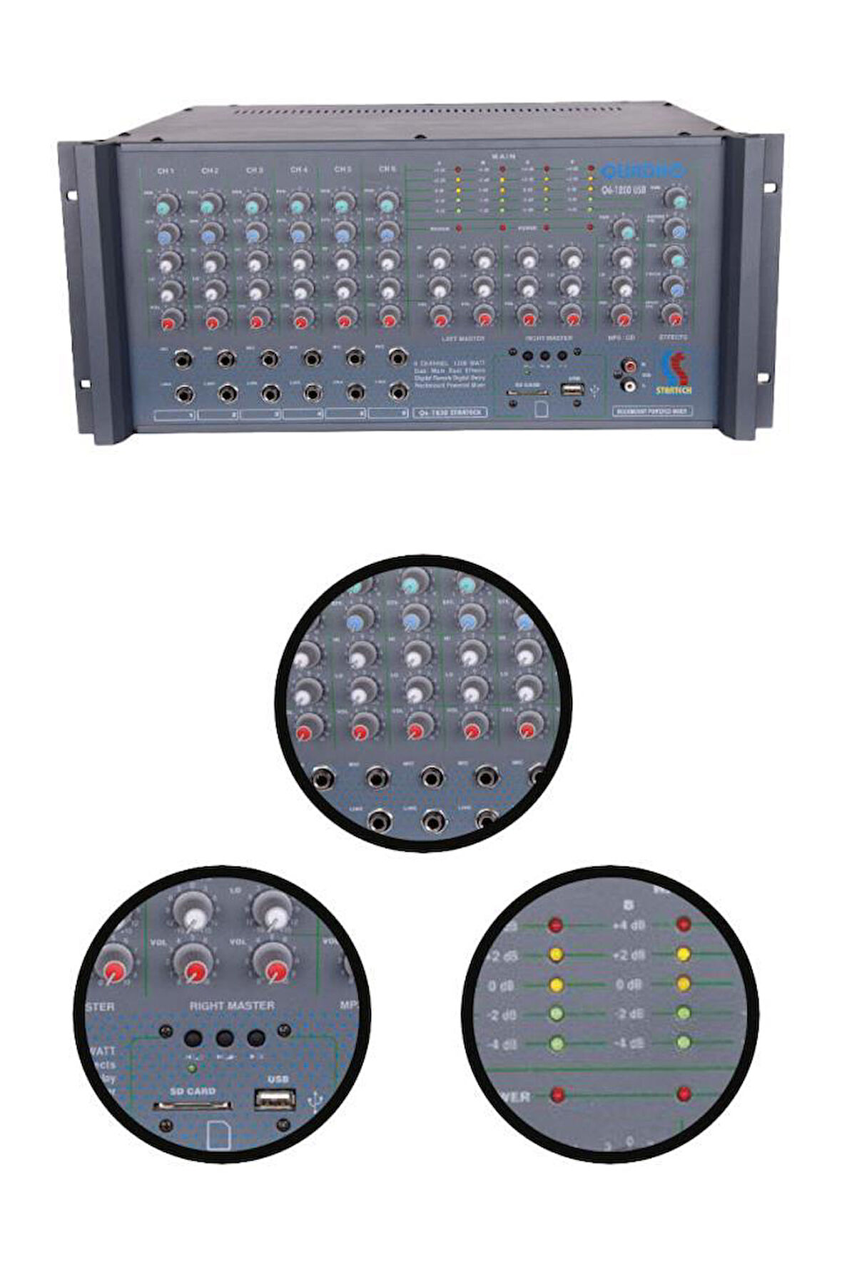 Startech Quadro Q6-1200 USB 4x300W 4 Çıkışlı Power Mixer Anfi