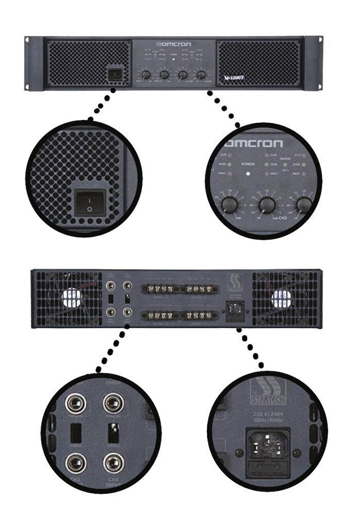 Startech Omcron Q-1200T 4x300W 4 Çıkışlı Hat Trafolu Power Anfi Güç Anfisi