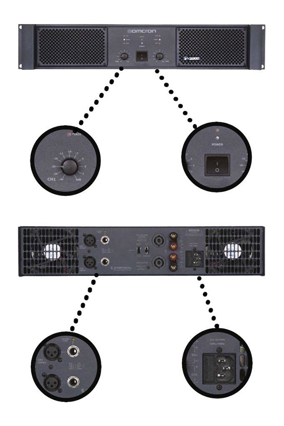 Startech Omcron P-2000 2x1000W Çift Çıkışlı Stereo Power Anfi Güç Anfisi