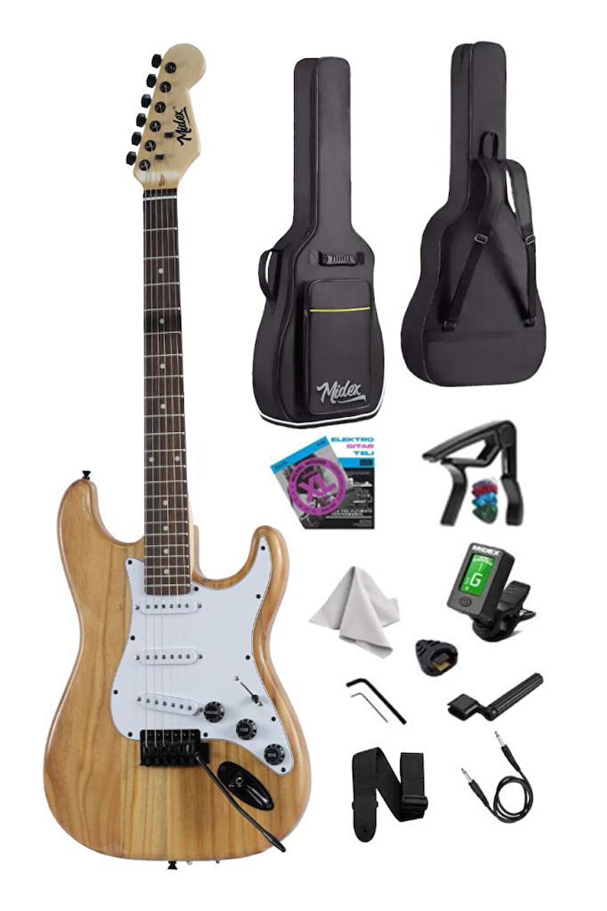 Midex RPH-320WD Ahşap Renk Strat Kasa SSS Elektro Gitar Seti