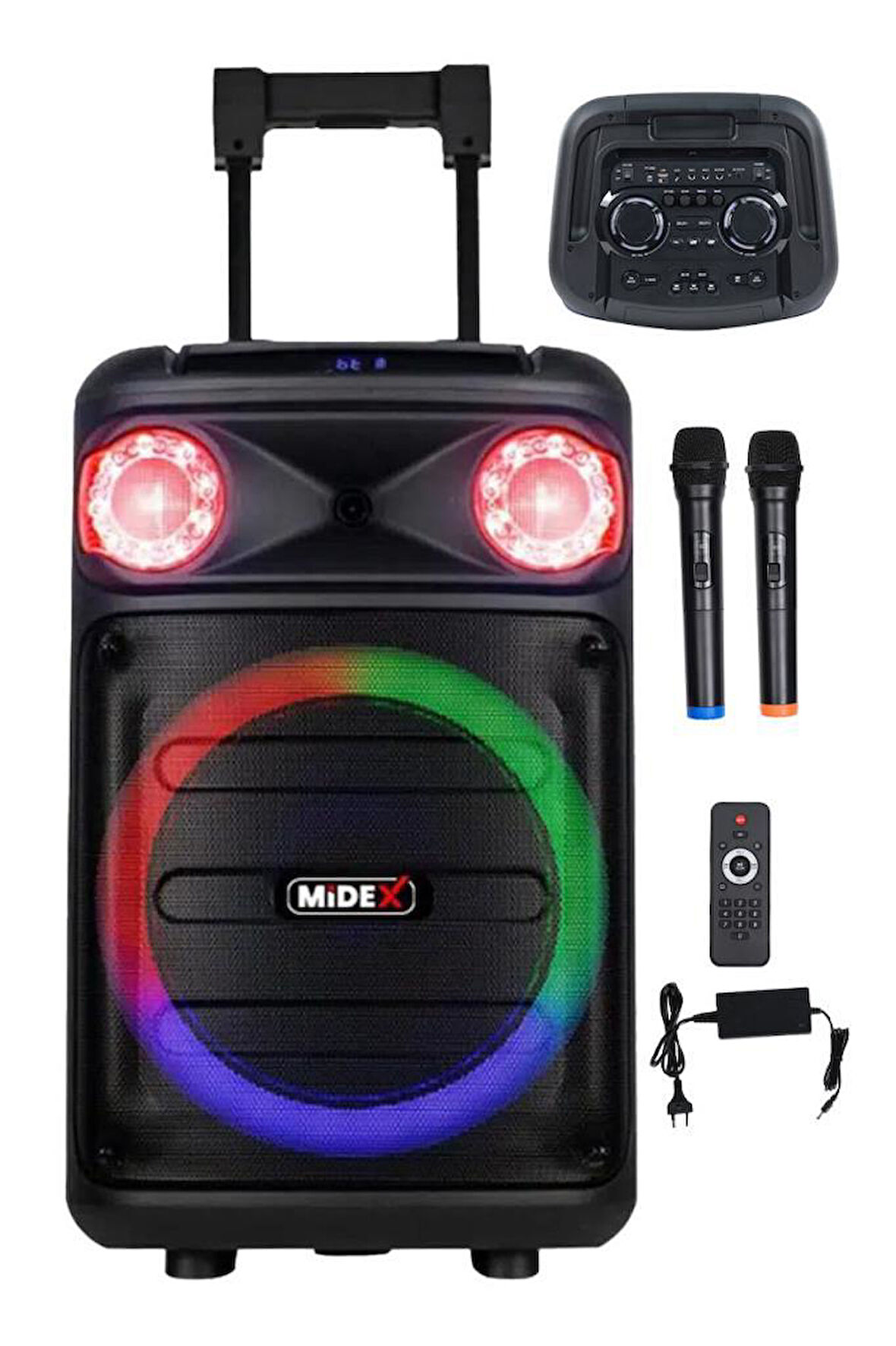 Midex MXR-1300 Mikrofonlu Şarjlı Portatif Taşınabilir Ses Sistemi Hoparlör (Akülü 15 İnç 1300 WATT)