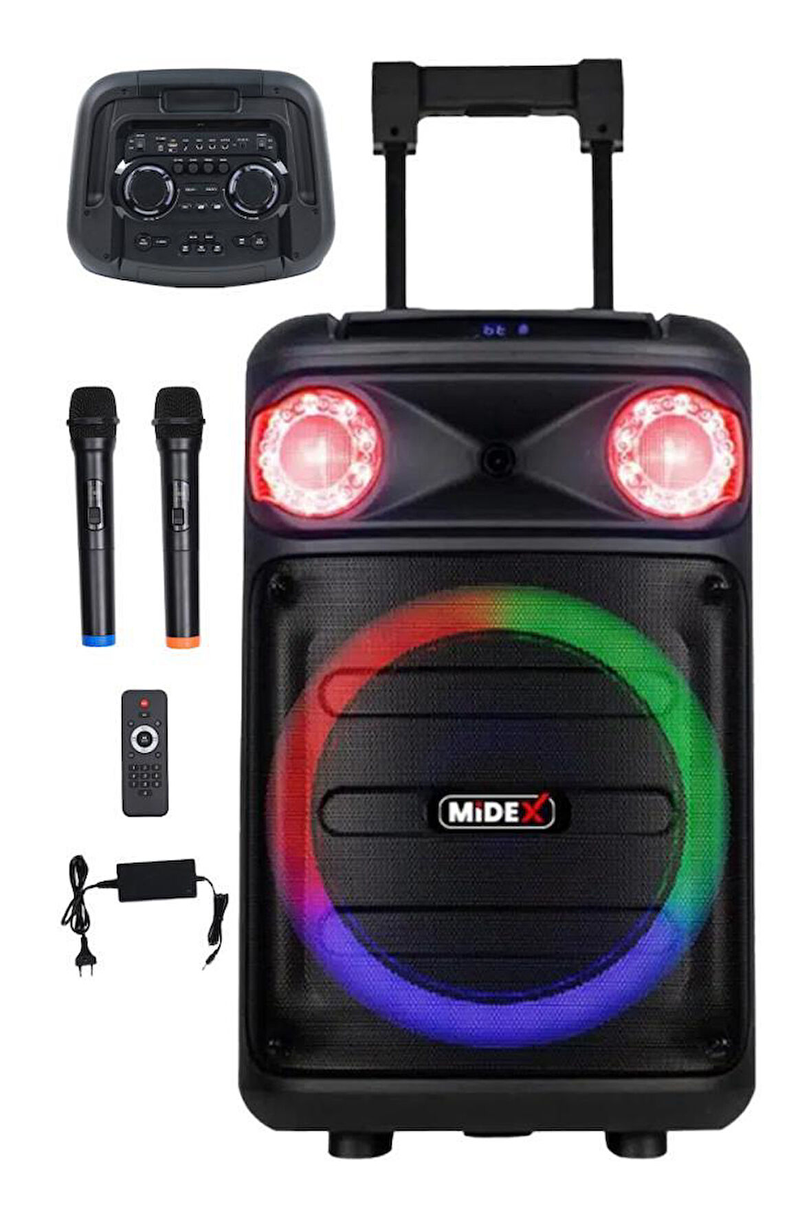 Midex 1300 Watt Taşınabilir Mikrofonlu Karaoke Eğlence Ses Sistemi MXR-1300 (Bluetooth Kayıt Usb Şarjlı)