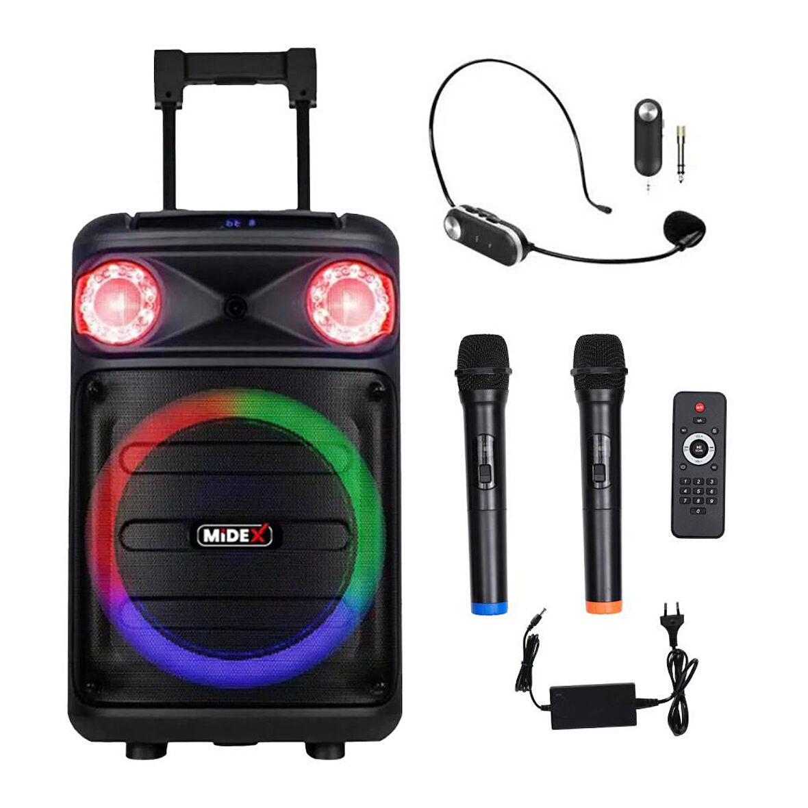 Midex MXR-1300HX Taşınabilir Seyyar Portatif 3 Mikrofonlu Şarjlı Ses Sistemi Hoparlör (1300 Watt)