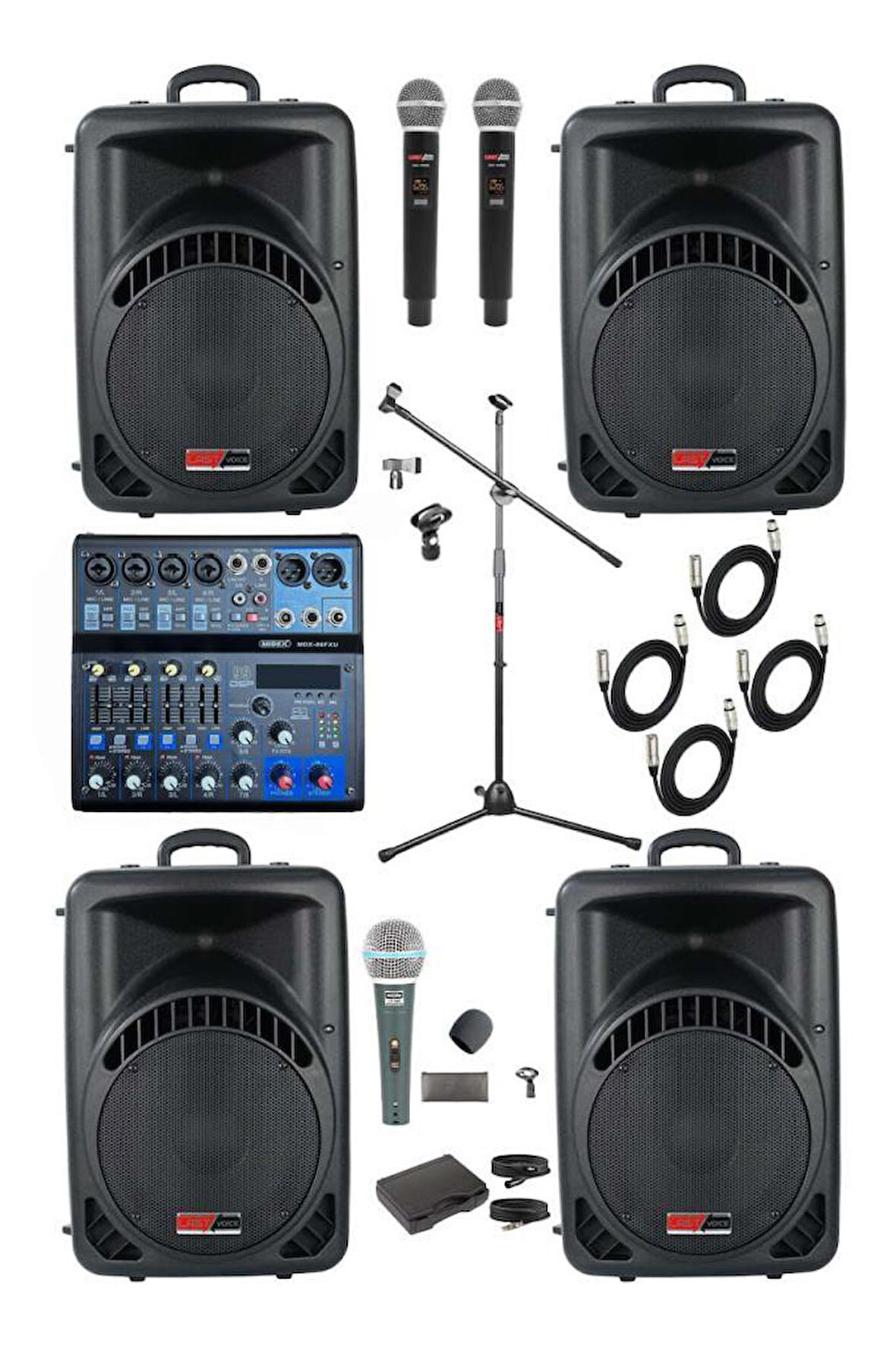 Lastvoice Ample Center Paket-4 Aktif hoparlör ve Mixer Full Ses Sistemi Seti