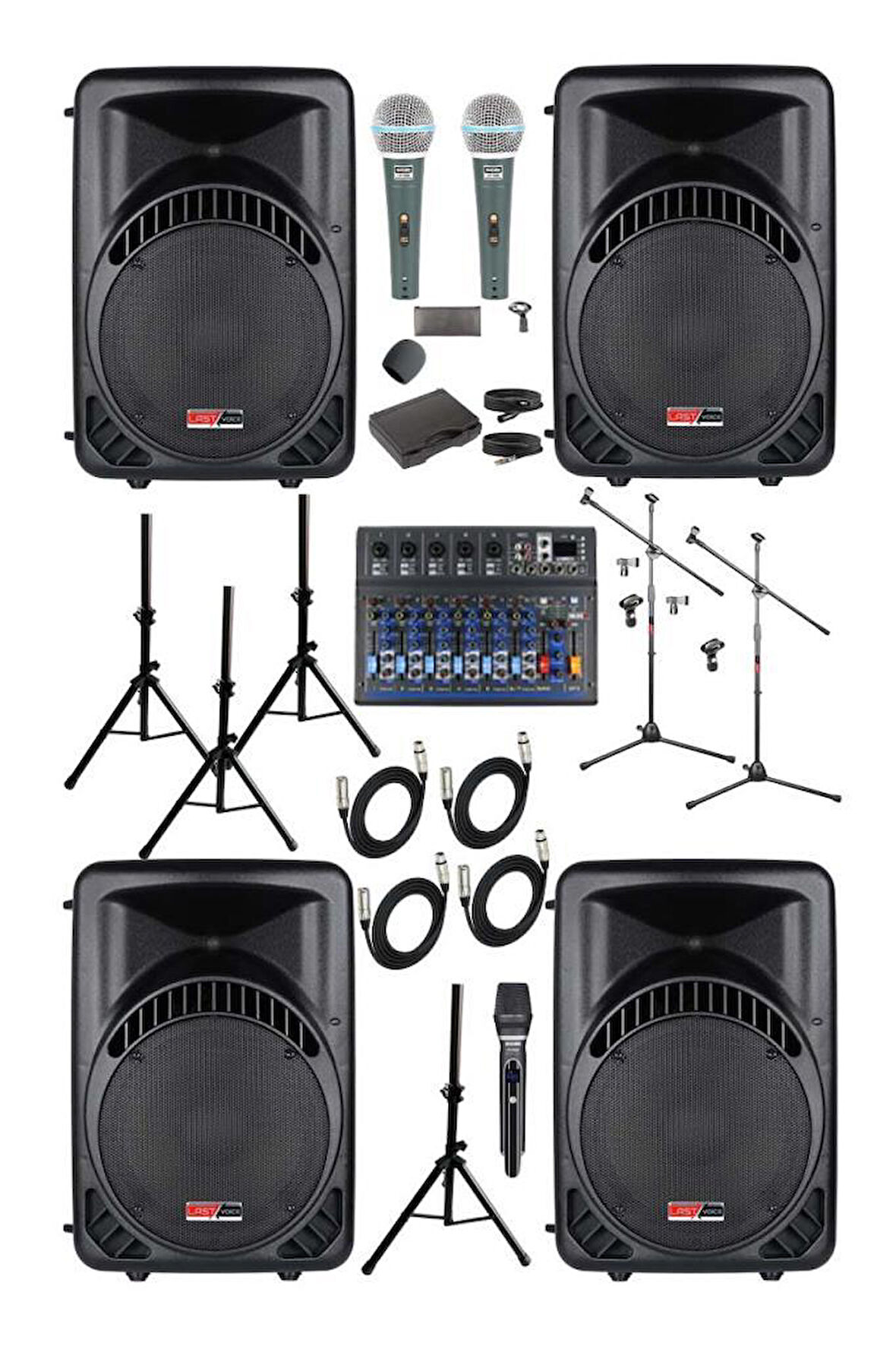 Lastvoice Ample Surface-Paket-4 Aktif hoparlör ve Mixer Full Ses Sistemi Seti