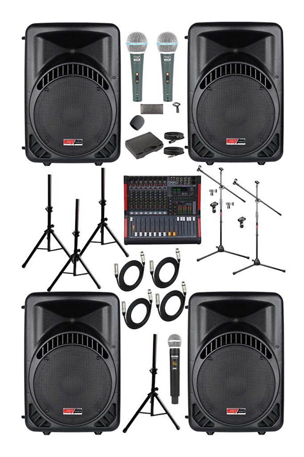 Lastvoice Ample Classy-Paket-4 Aktif hoparlör ve Mixer Full Ses Sistemi Seti
