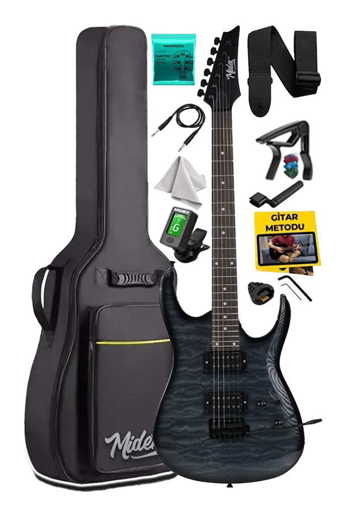 Midex Crade Grey Rosewood Klavye Super Strat Kasa HH Yüksek Kaliteli Elektro Gitar