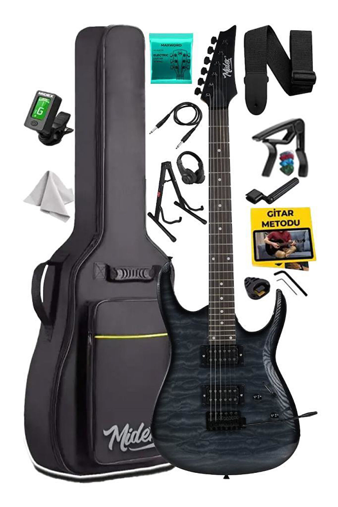 Midex Crade-ST Grey Rosewood Klavye Super Strat Kasa HH Yüksek Kaliteli Elektro Gitar